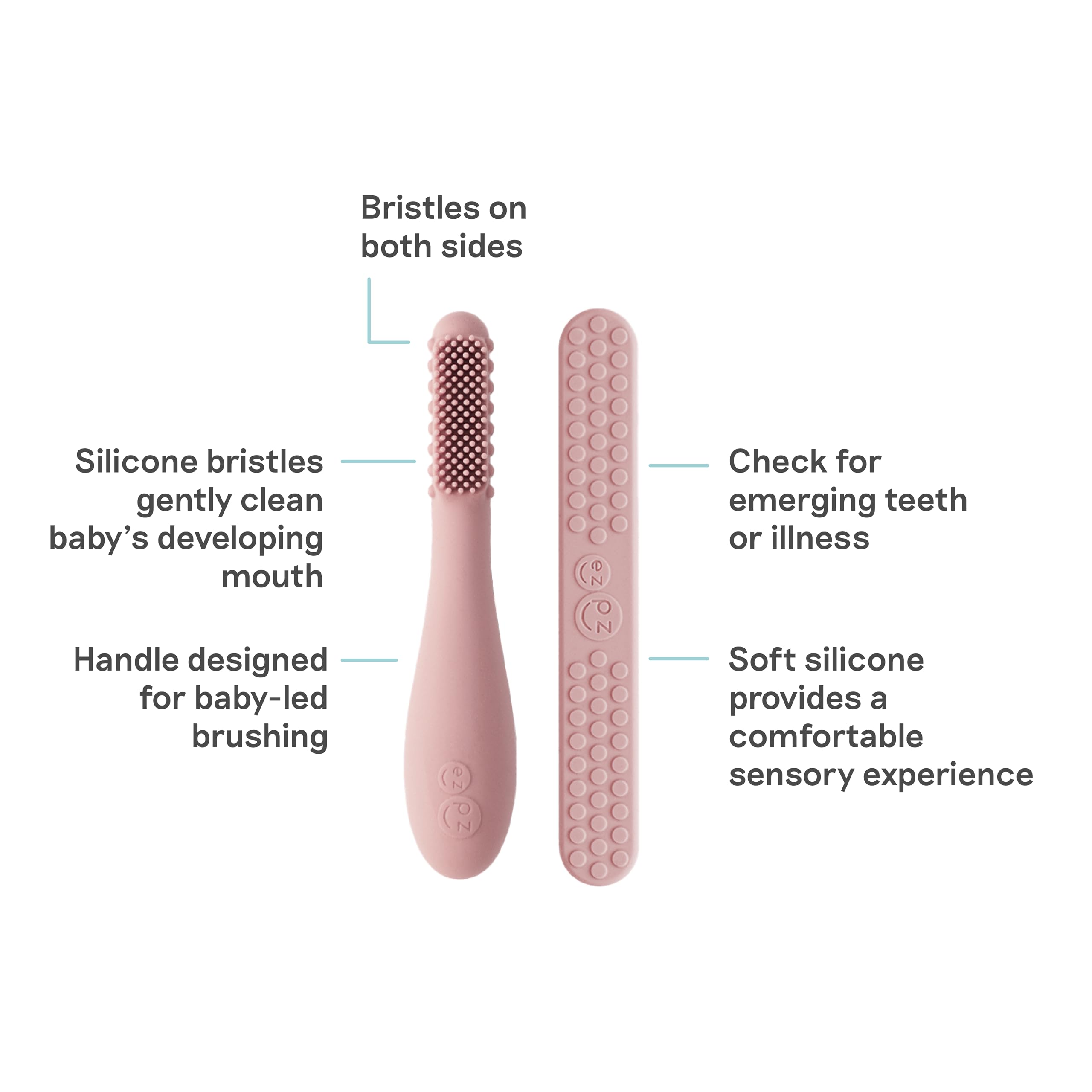 ezpz Baby-Led Toothbrush + Tongue Depressor Dual Pack – Blush (100% Silicone)