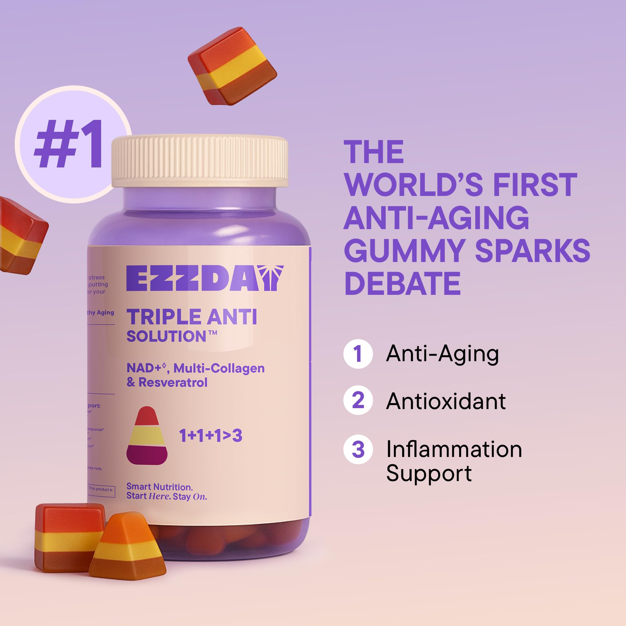EZZDAY Triple Anti Solution - 3-Layer Anti-Aging Collagen Gummies (60 Count)