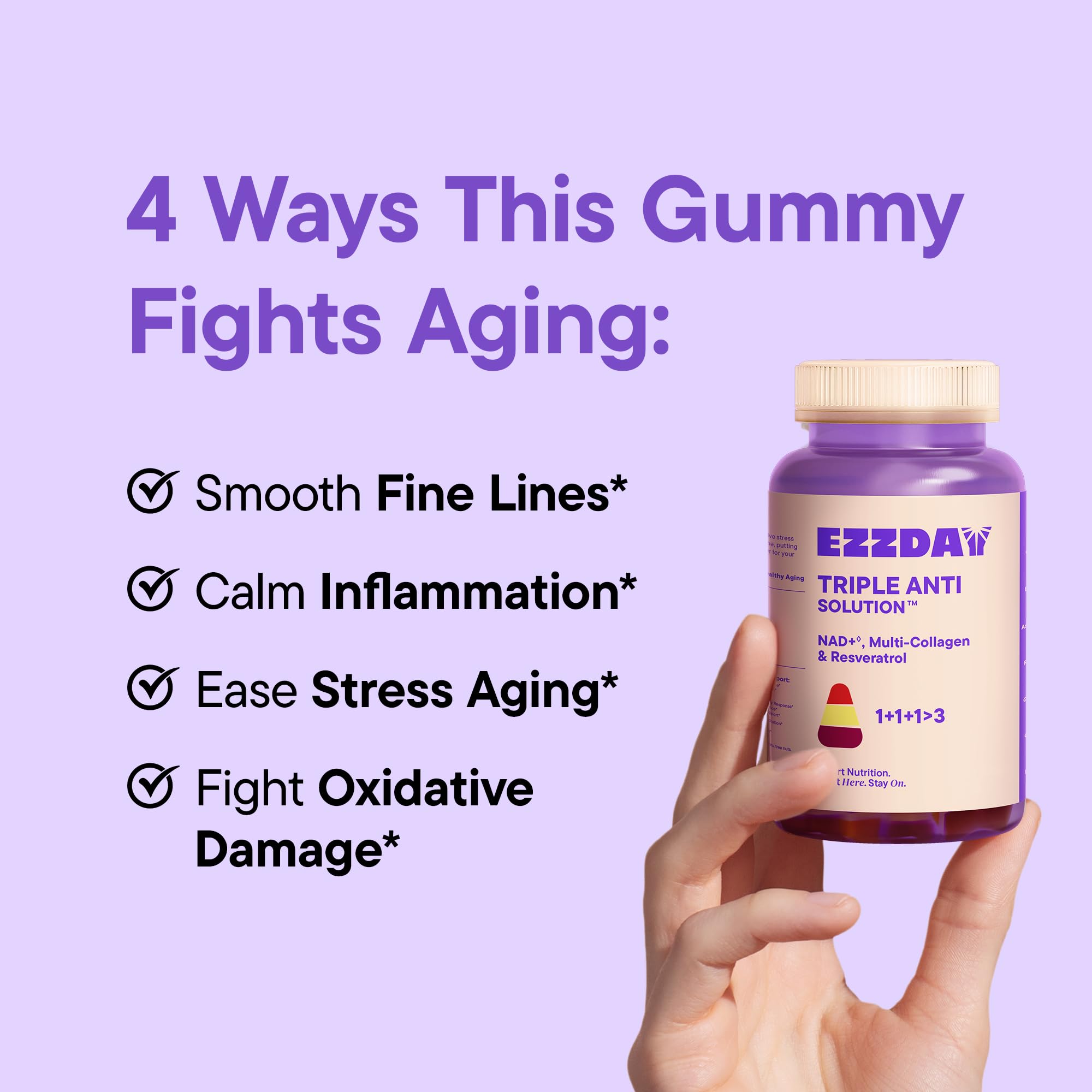 EZZDAY Triple Anti Solution - 3-Layer Anti-Aging Collagen Gummies (60 Count)