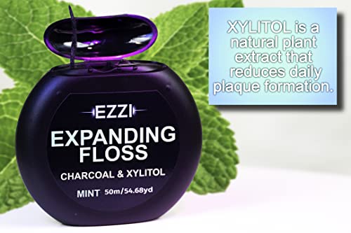 EZZI Woven Expanding Dental Floss – Charcoal, Xylitol, Mint | 109 Yards