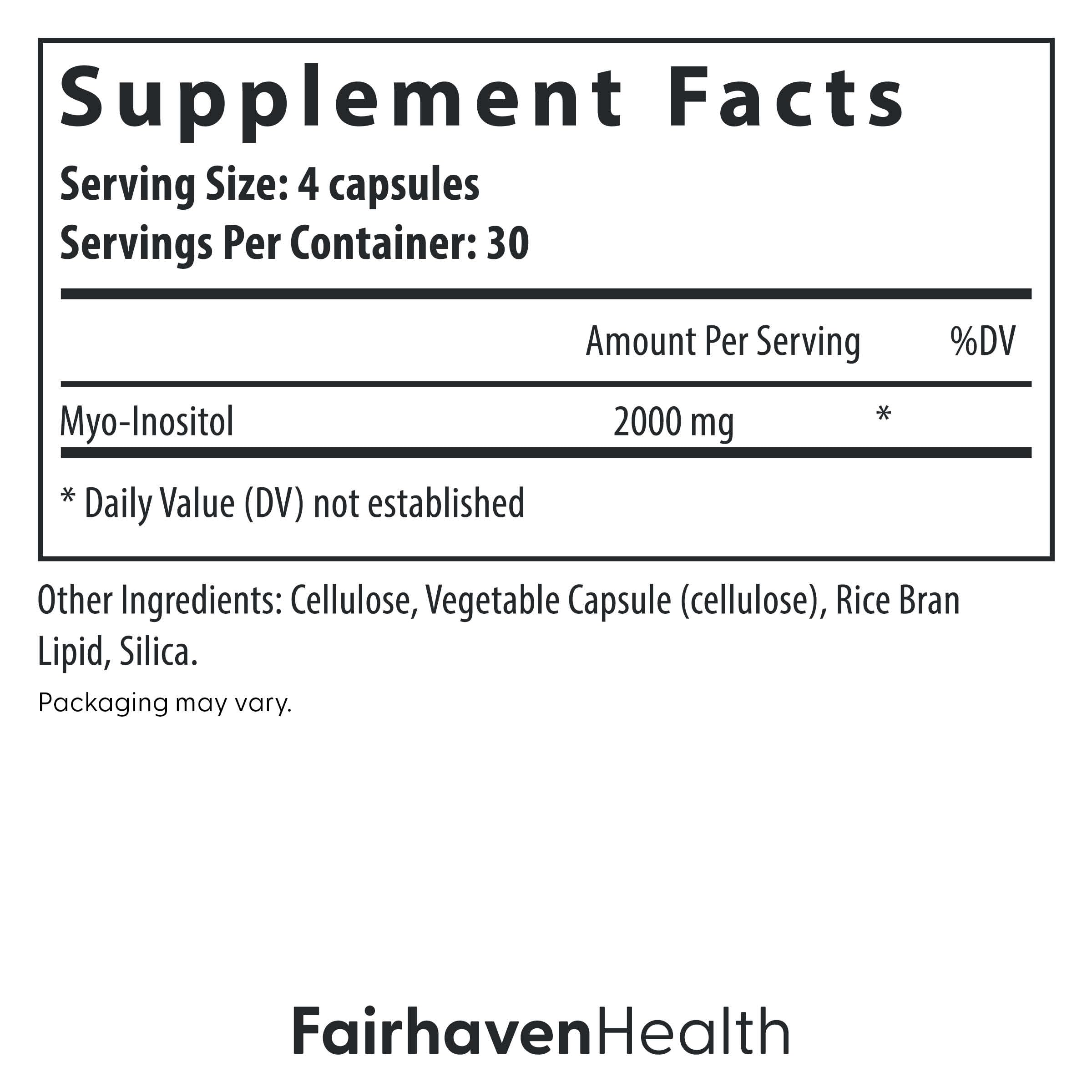 Fairhaven Health Myo-Inositol – Women & Men, Vegan, 2000mg, 120 Capsules