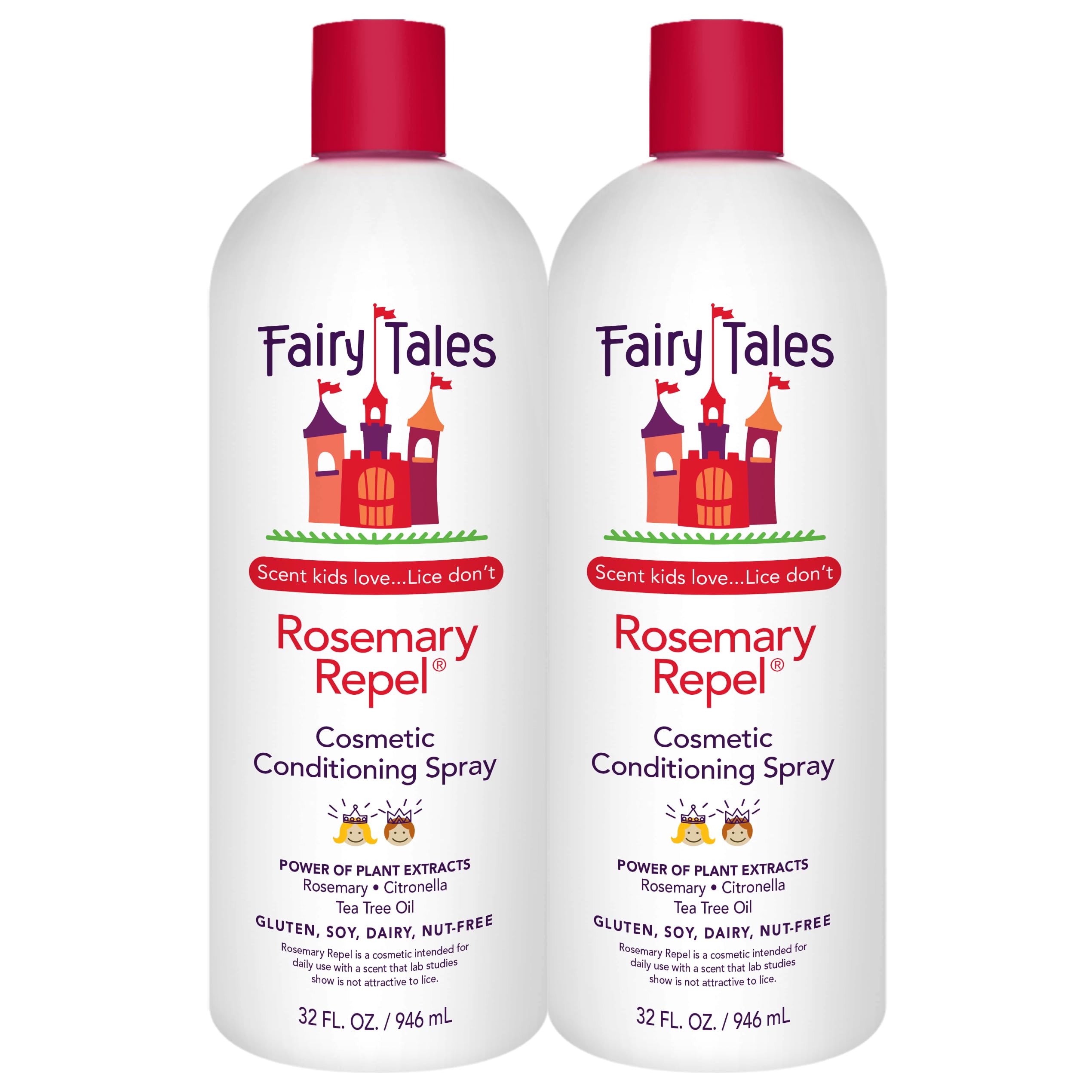 Fairy Tales Rosemary Repel Daily Kids Conditioning Spray REFILL – 32 oz x 2, Gentle Detangling & Kid-Approved Scent