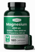 FAMILI+ Magnesium 400mg + 100mg Green Tea Extract | L-Theanine | 180 Vegan Capsules | Sleep, Stress & Muscle Support