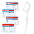 FAMILIFE Double Line Dental Floss Picks – 200 Count, Unwaxed & Unflavored Threader Flosser, 4 Travel Cases