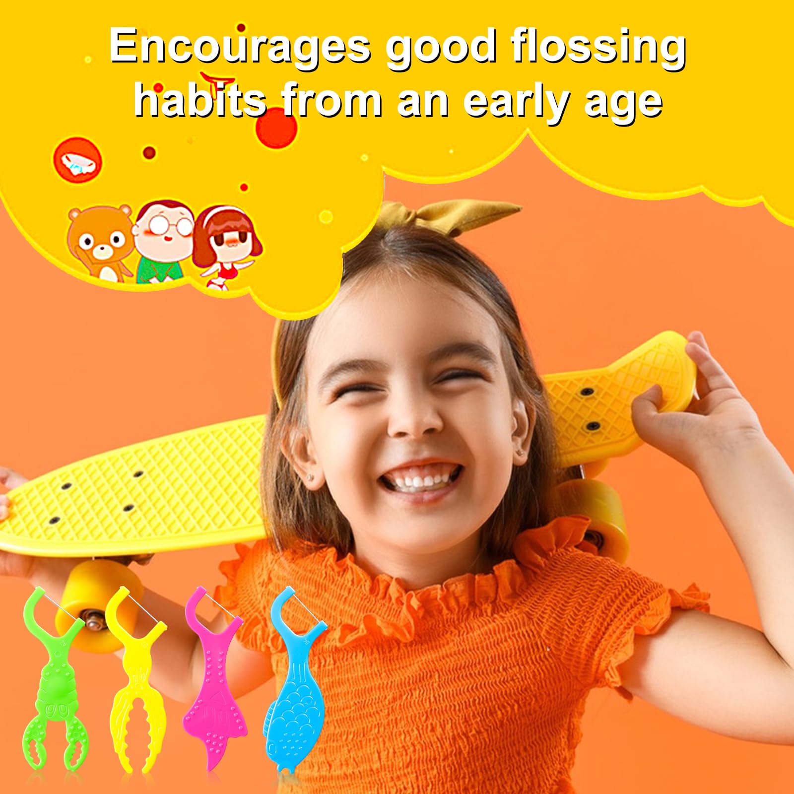 FAMILIFE Kid Floss Picks – 120 Pcs Fluoride-Free Flossers with 4 Travel Cases