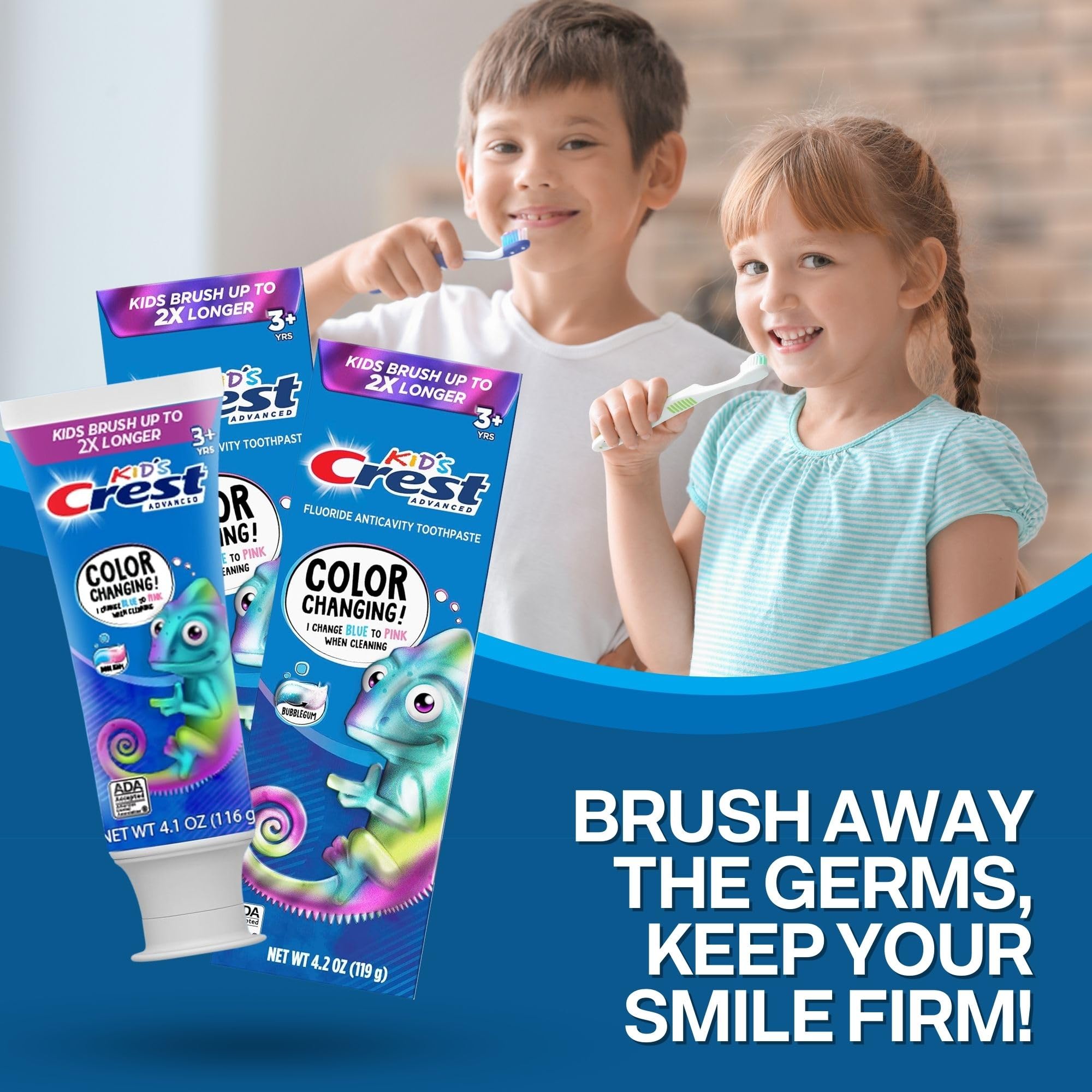 Crest Kids Color Changing Toothpaste Bundle — 2-Pack Bubblegum + VenDesta Squeezer