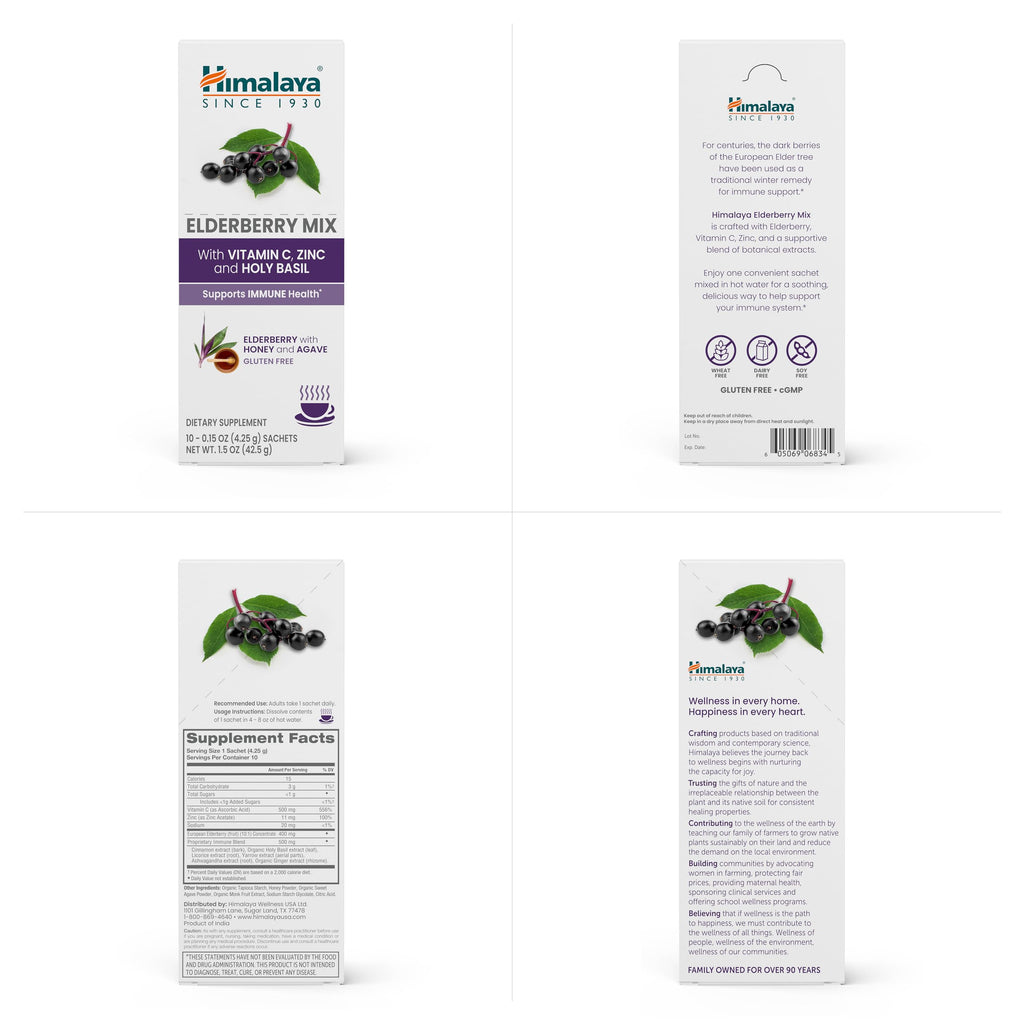 Himalaya Elderberry Mix – Immune Support Drink Mix with Elderberry, Zinc, Vitamin C & Holy Basil | 10-Pack, Caffeine Free, Gluten Free