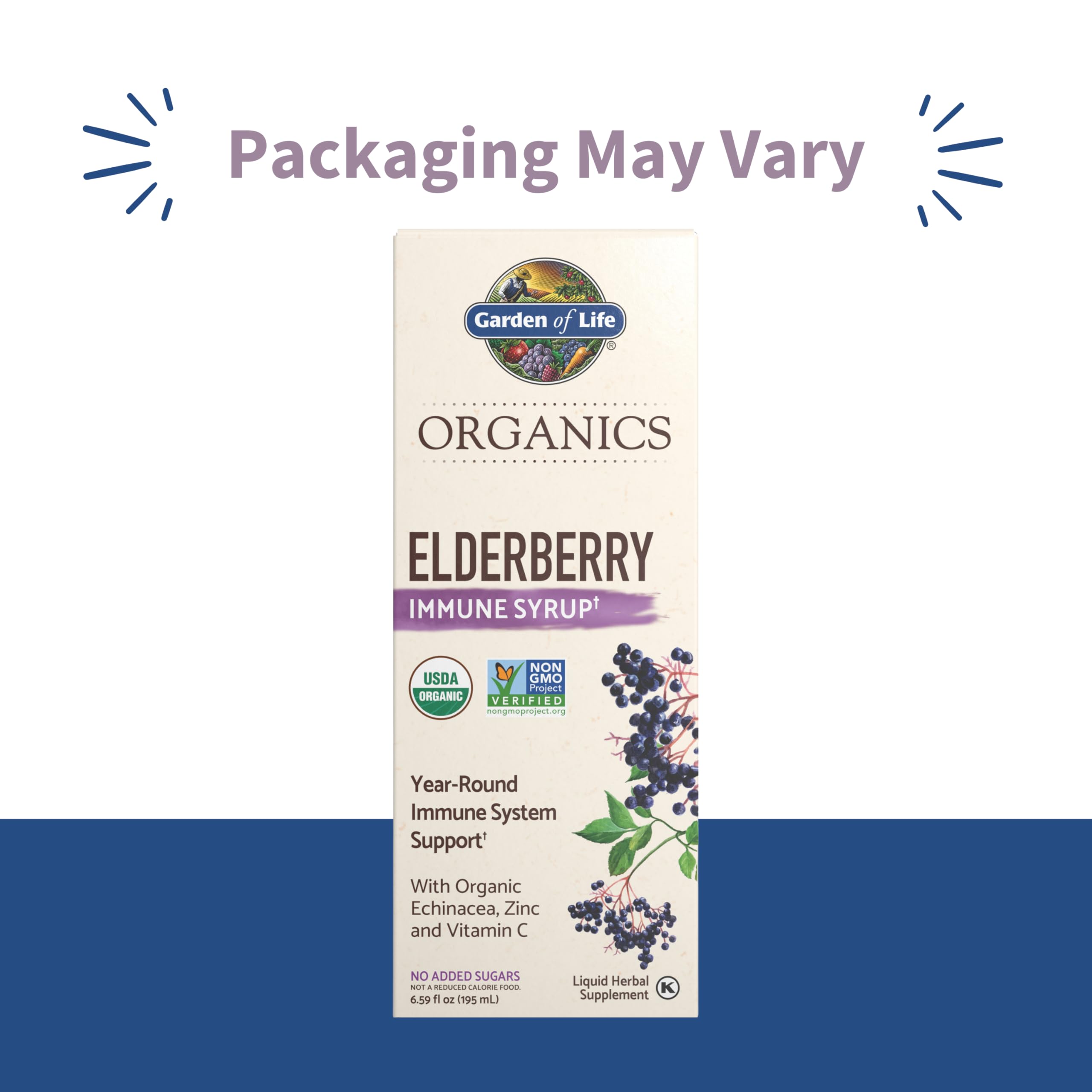 Garden of Life Organics Elderberry Immune Syrup – Sugar Free, 6.59 floz (195 mL) for Kids & Adults