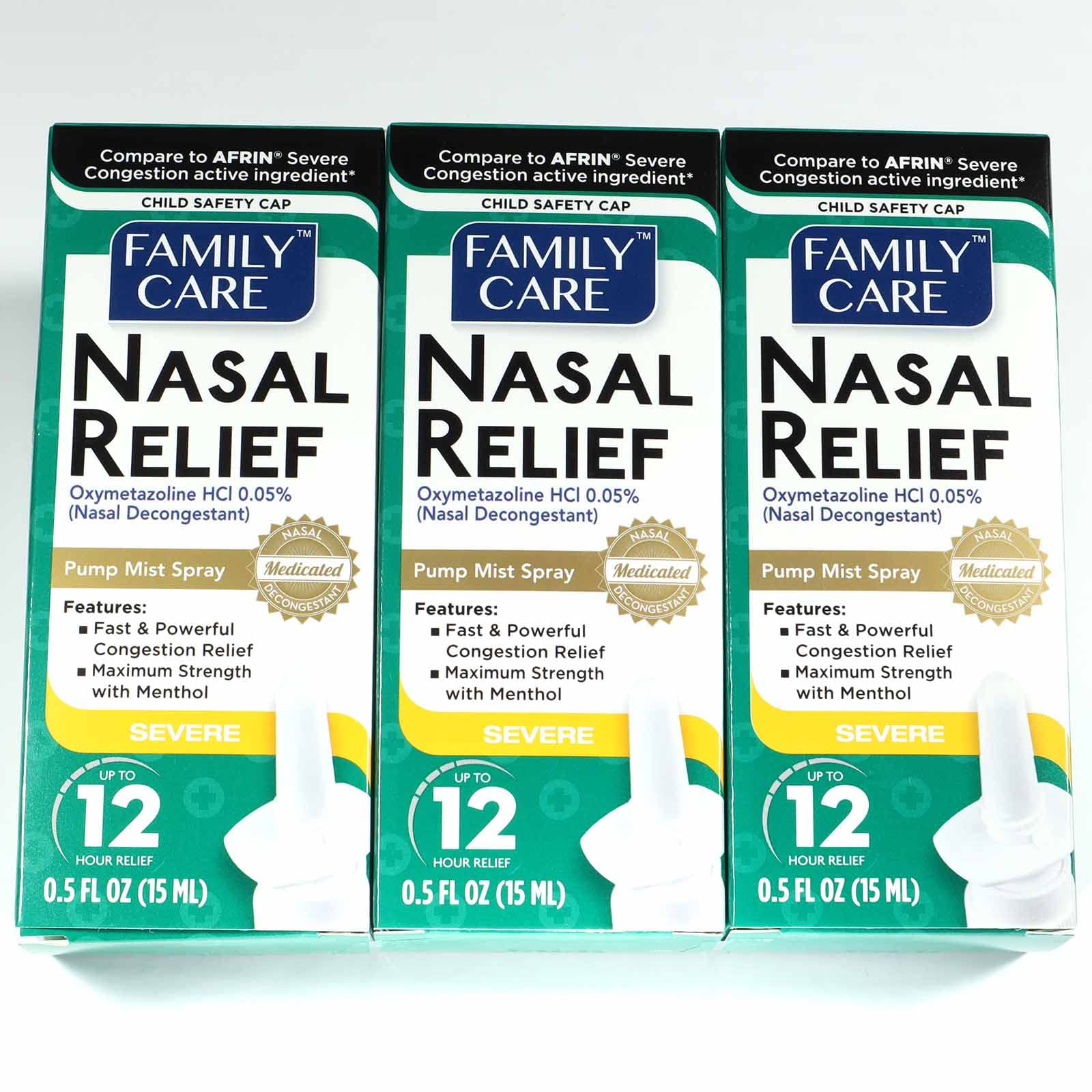 FamilyCare Nasal Relief Spray – 12 Hours, Pump Mist, Anti-Drip, 3 Pack