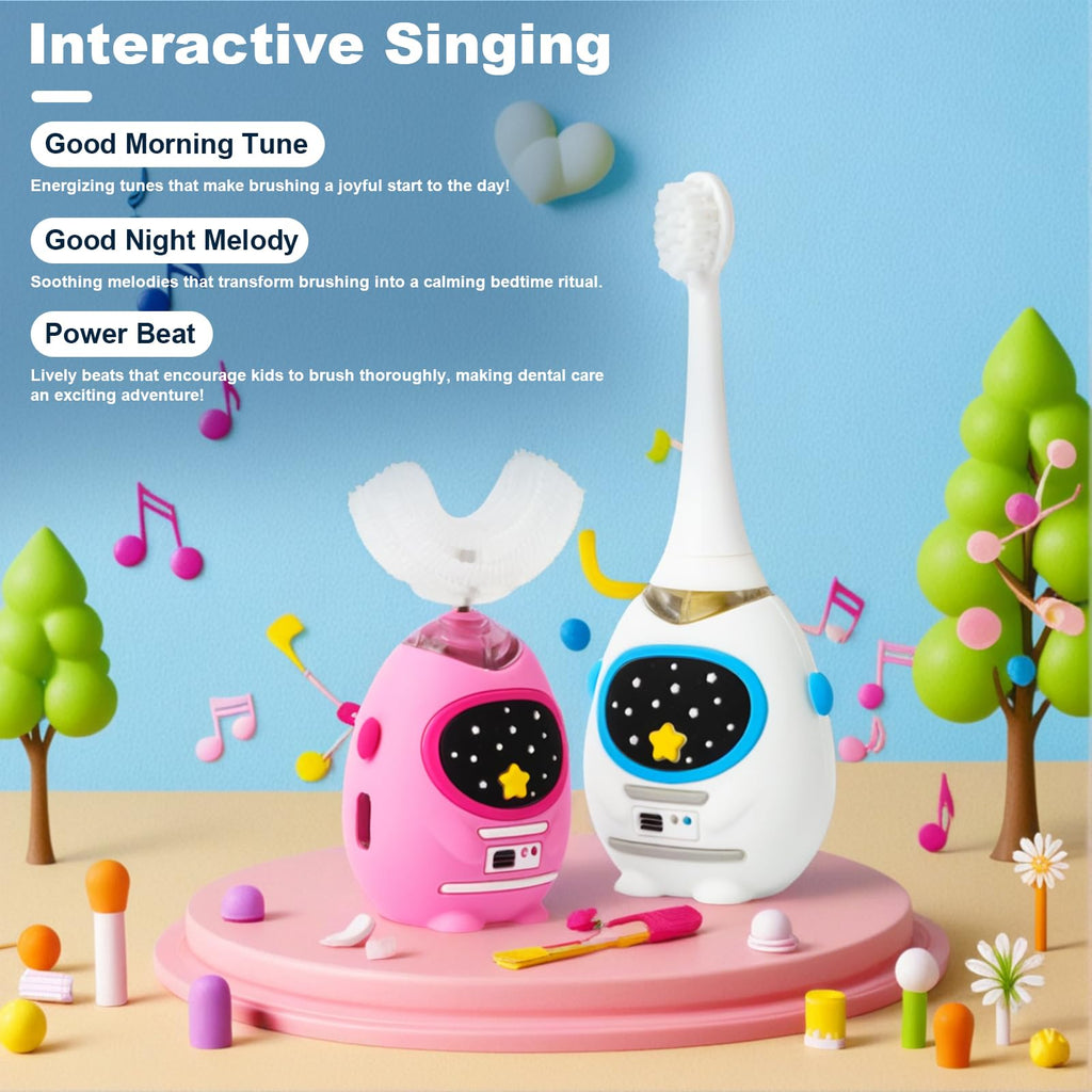 FanHwaDaiMung Kids U-Shaped Electric Toothbrush with Music – 3 Modes, Voice Teaching, Type-C Charging (Ages 3-12)