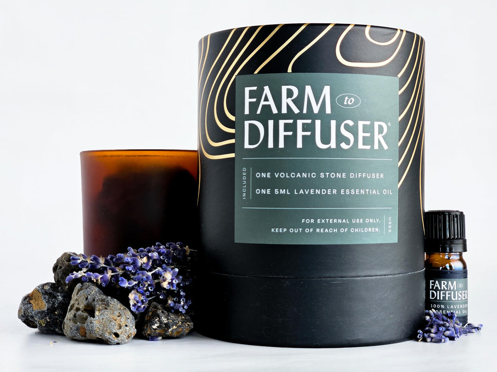 Lava Rock Diffuser & Lavender Essential Oil Set | Farm to Diffuser | No Water, Cordless
