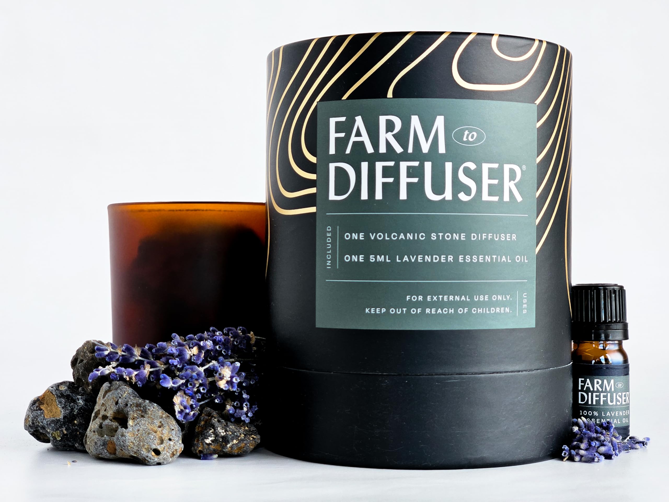 Lava Rock Diffuser & Lavender Essential Oil Set | Farm to Diffuser | No Water, Cordless
