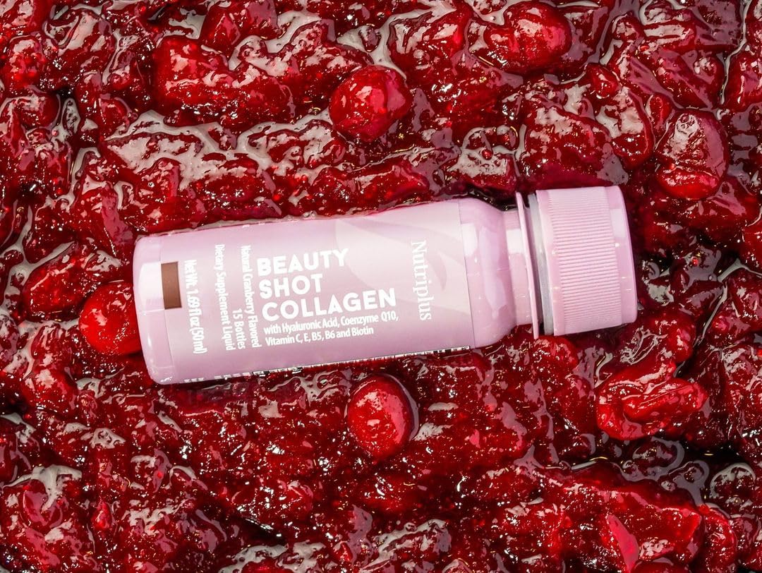 FARMASi Nutriplus Beauty Shot Collagen – Type I & III, Hyaluronic Acid, Vitamins | Sugar-Free Cranberry Flavor