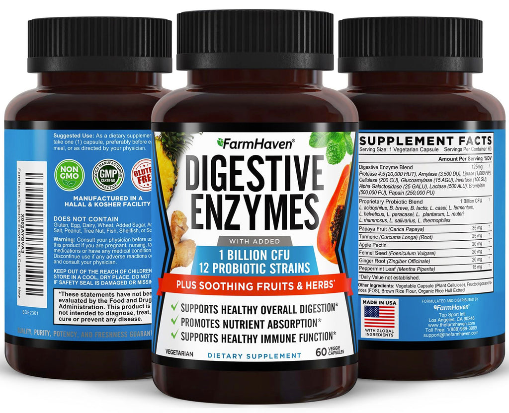 FarmHaven Digestive Enzymes – 60 Capsules with Probiotics & Herbs