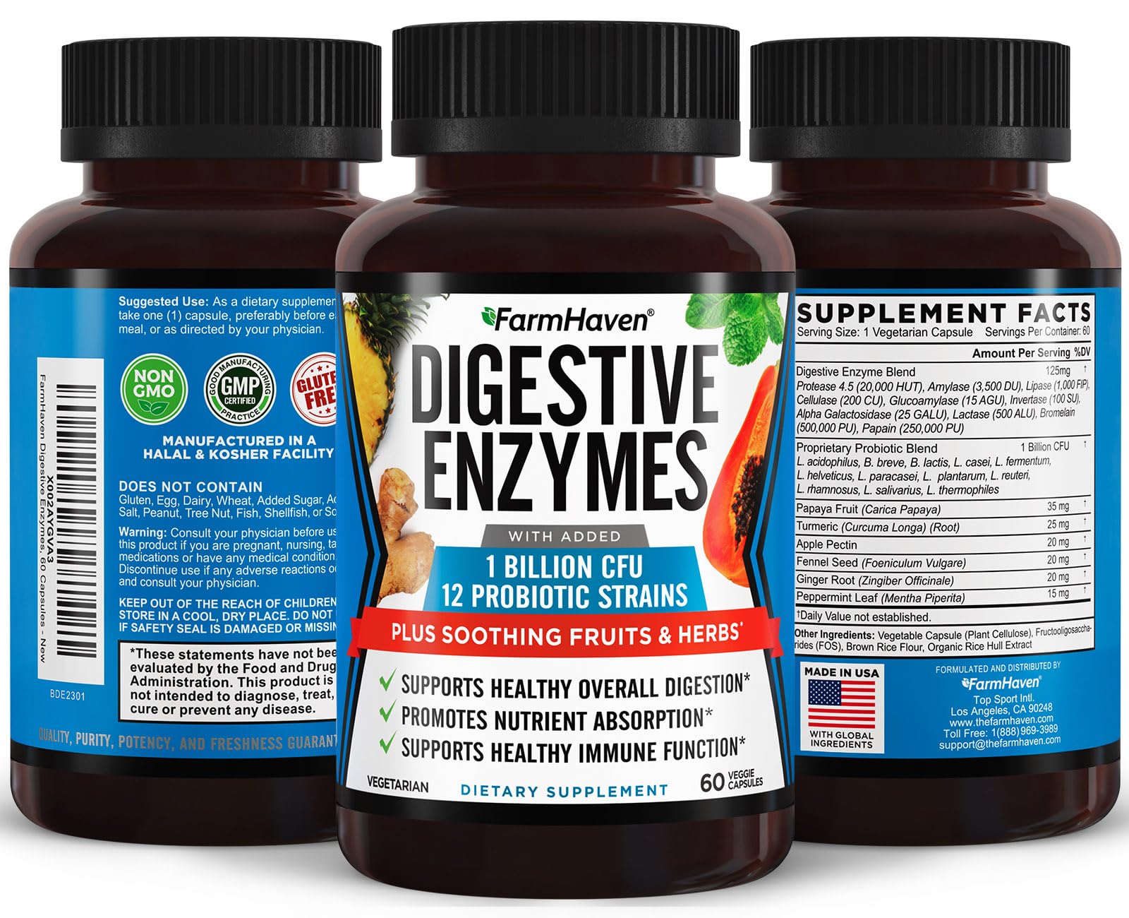 FarmHaven Digestive Enzymes – 60 Capsules with Probiotics & Herbs