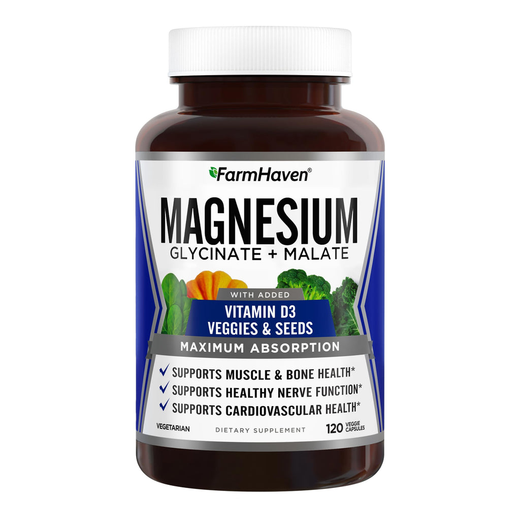 FarmHaven Magnesium Complex – Chelated Glycinate + D3, 120 Caps
