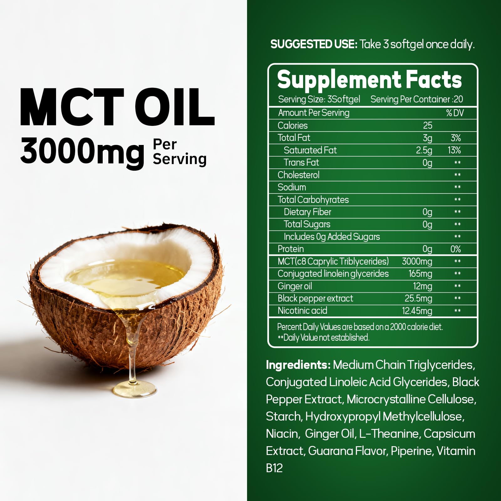 Faroromy MCT Oil Capsules 3000mg – 60 Softgels | Keto Friendly Supplement with CLA, L-Theanine, B12, Ginger Oil & Black Pepper – Non-GMO, Gluten-Free Coconut Source for Daily Wellness
