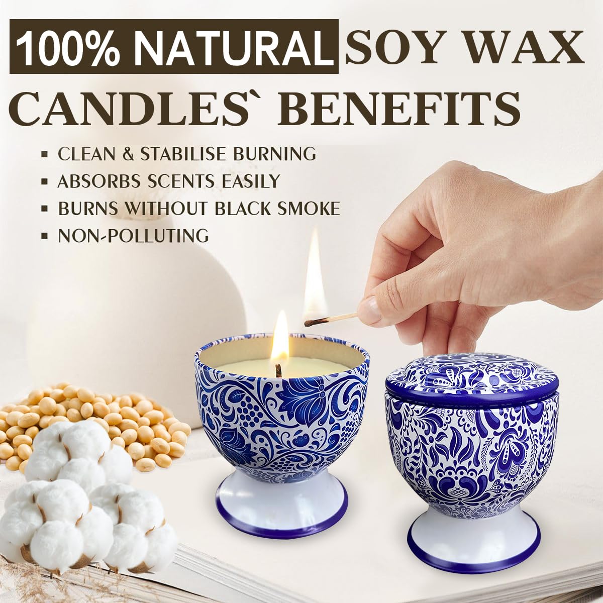 Fasize Home Aromatherapy Candles – Freesia & Lavender, 2-Pack, 4 oz, Porcelain Pedestal Holders