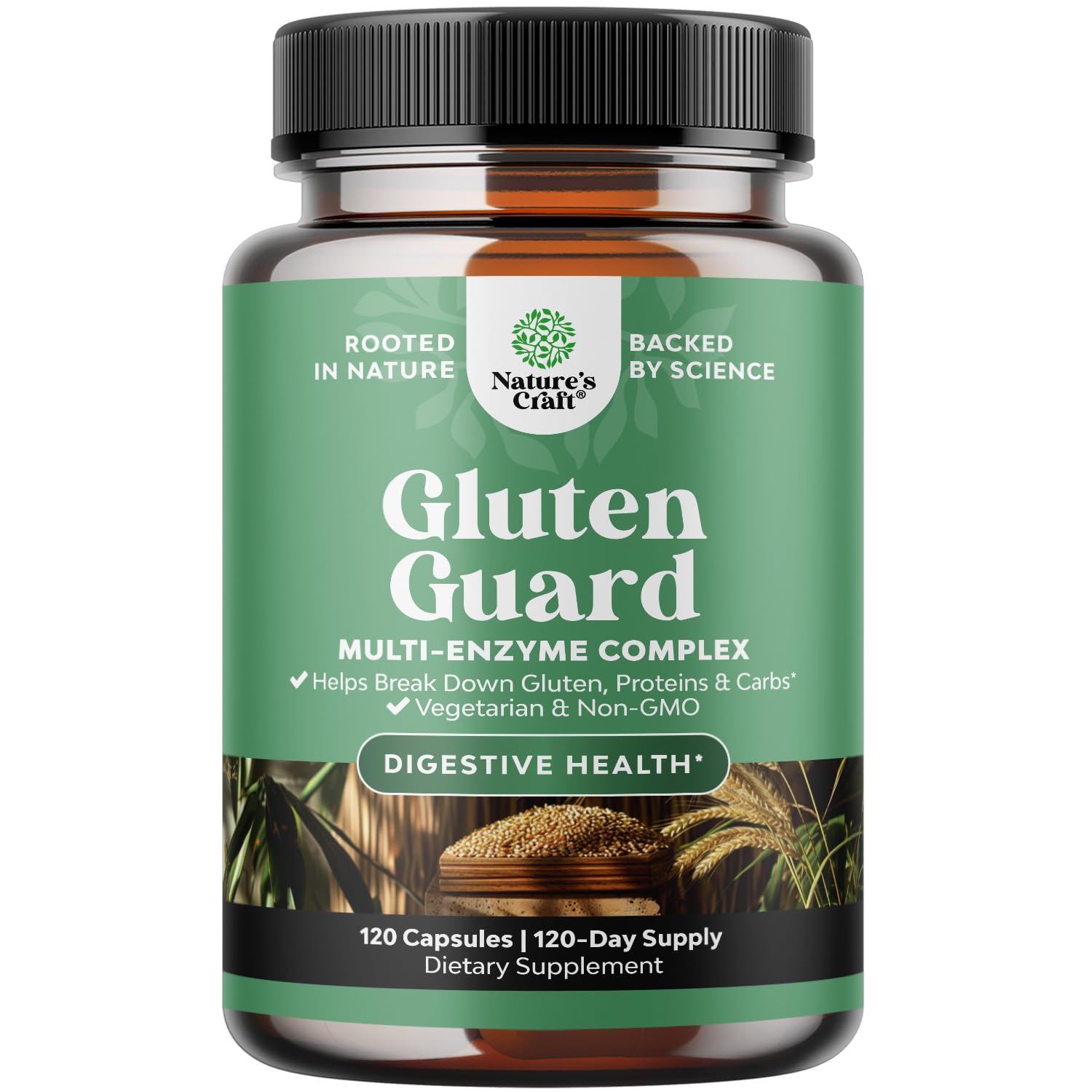 Natures Craft Gluten Digestive Enzymes – Fast Acting Debloat Support, 120 Count