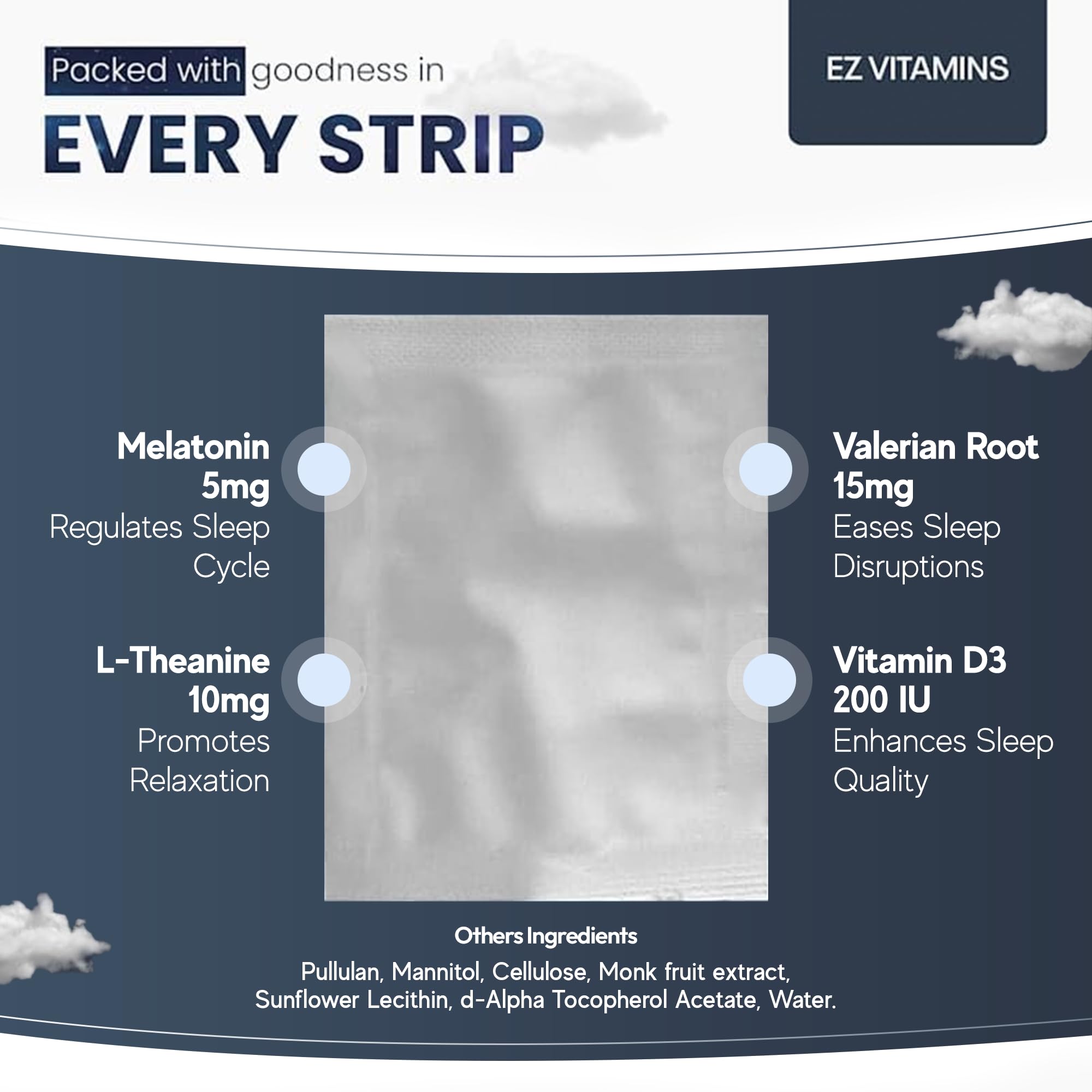 Dissolvable Oral Sleep Strips – 5mg Melatonin, Valerian, L-Theanine, Vitamin D3 | Mint 30ct