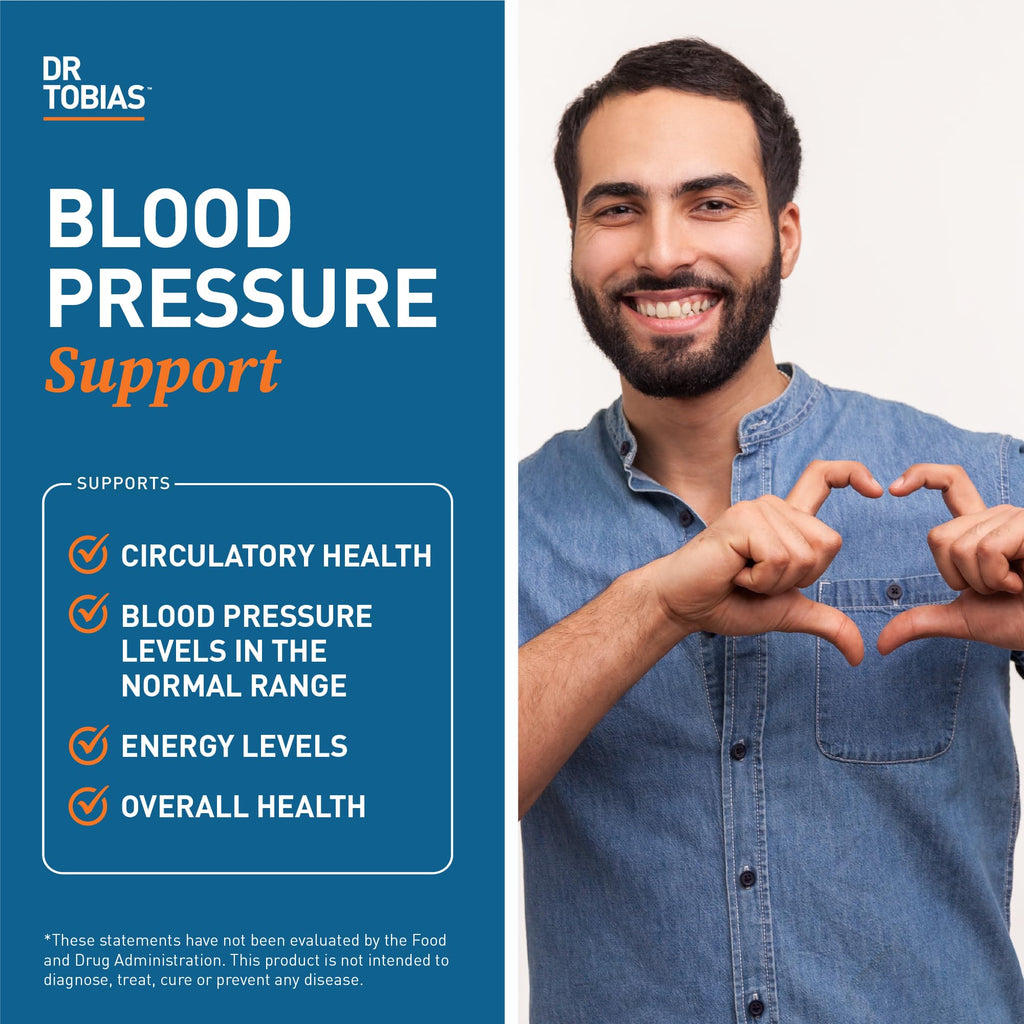 Dr. Tobias Blood Pressure Support Supplement – Hawthorn, Hibiscus, Olive Leaf & Garlic | 90 Capsules
