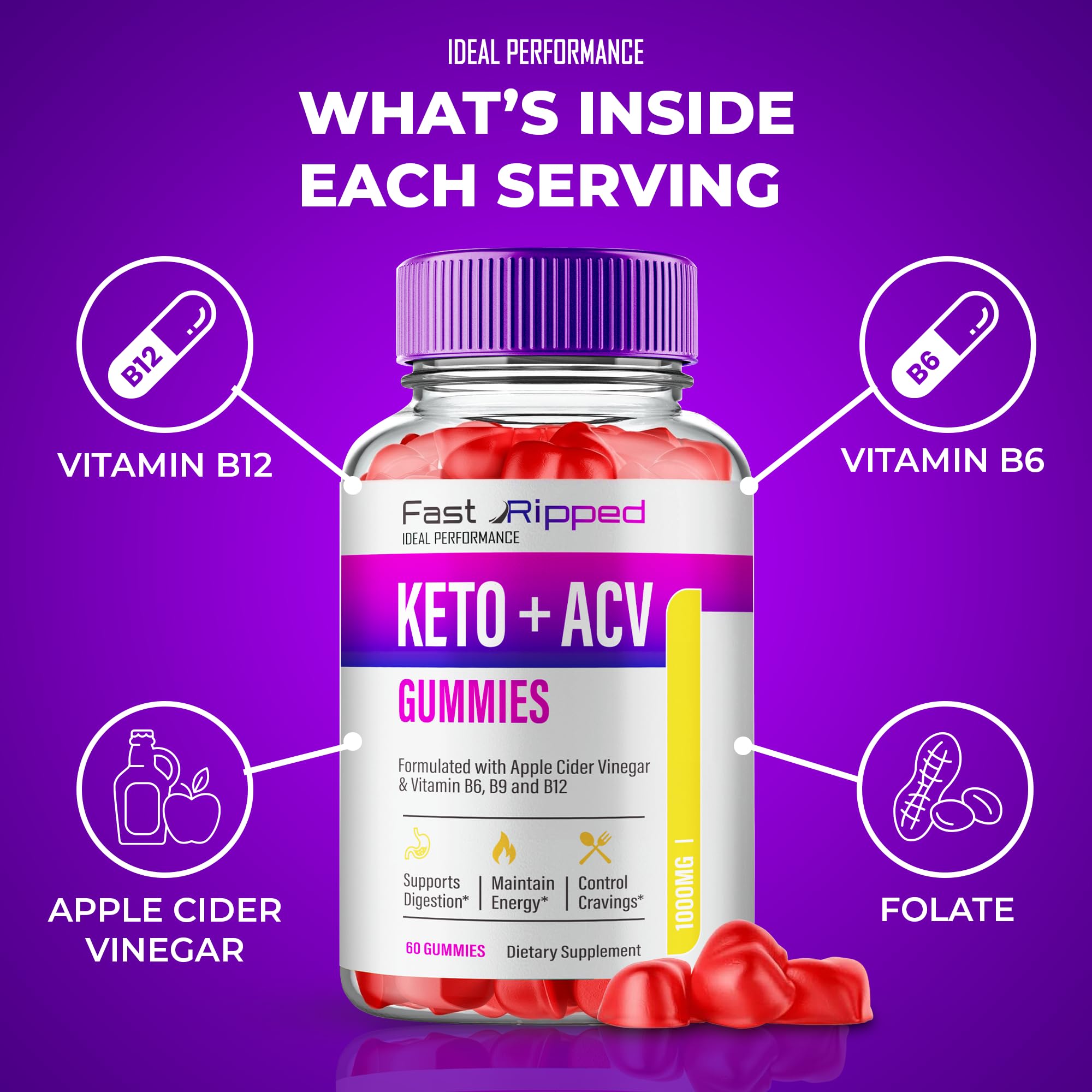 Fast Ripped Keto ACV Gummies – 1000MG Maximum Strength (2 Pack)
