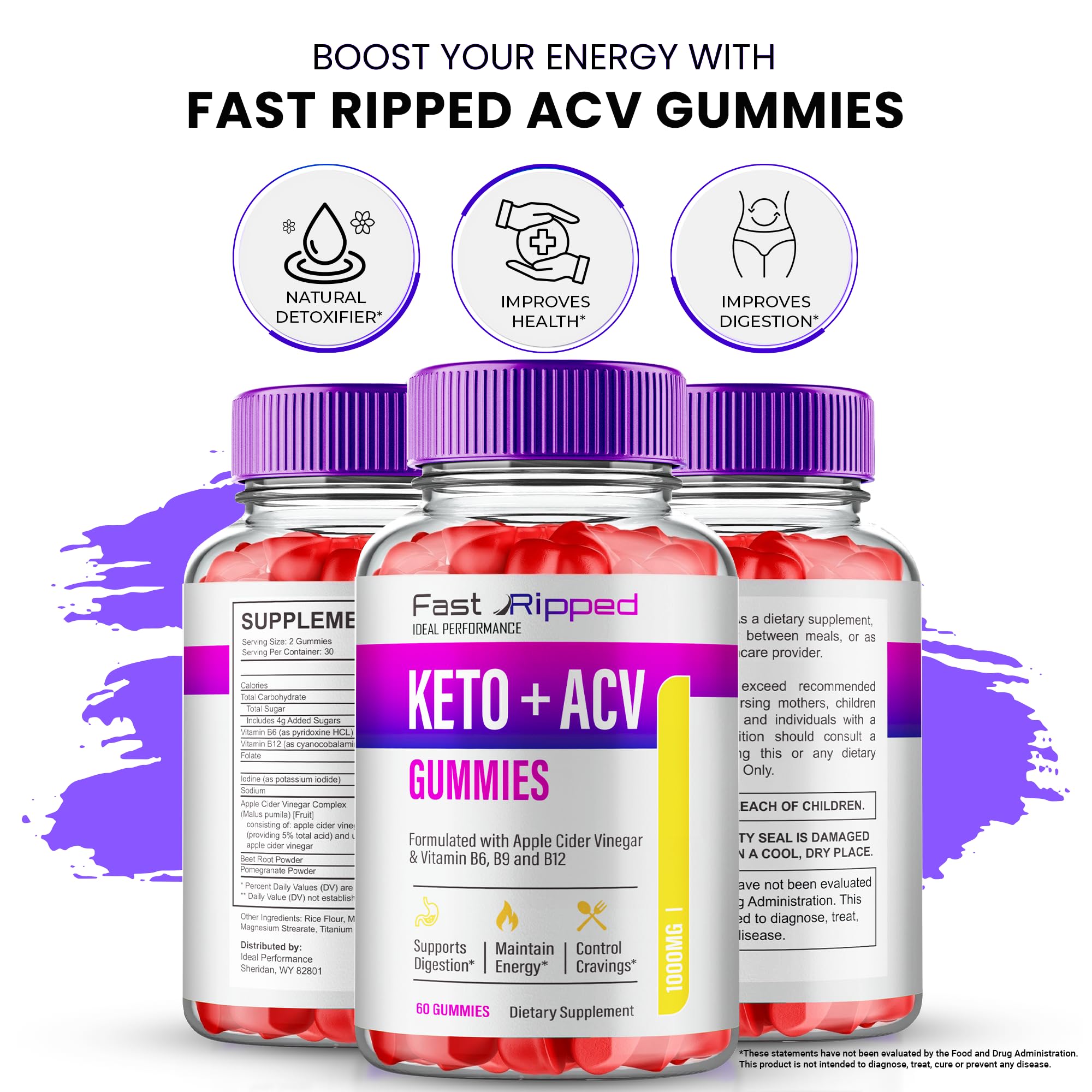 Fast Ripped Keto ACV Gummies – 1000MG Maximum Strength (2 Pack)