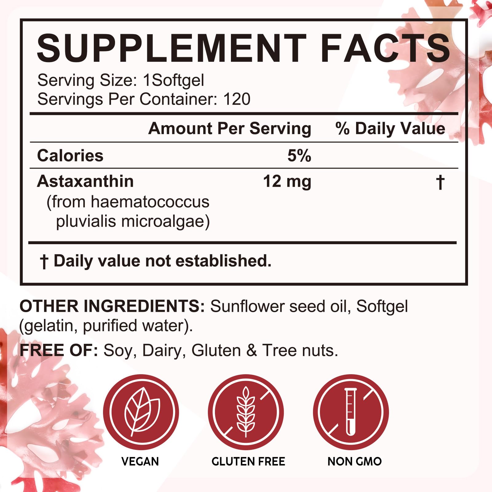 FBGVKJWI Astaxanthin 12mg - 120 Softgels | Premium Antioxidant for Eyes, Joints, Skin & Immunity | Non-GMO, Gluten Free