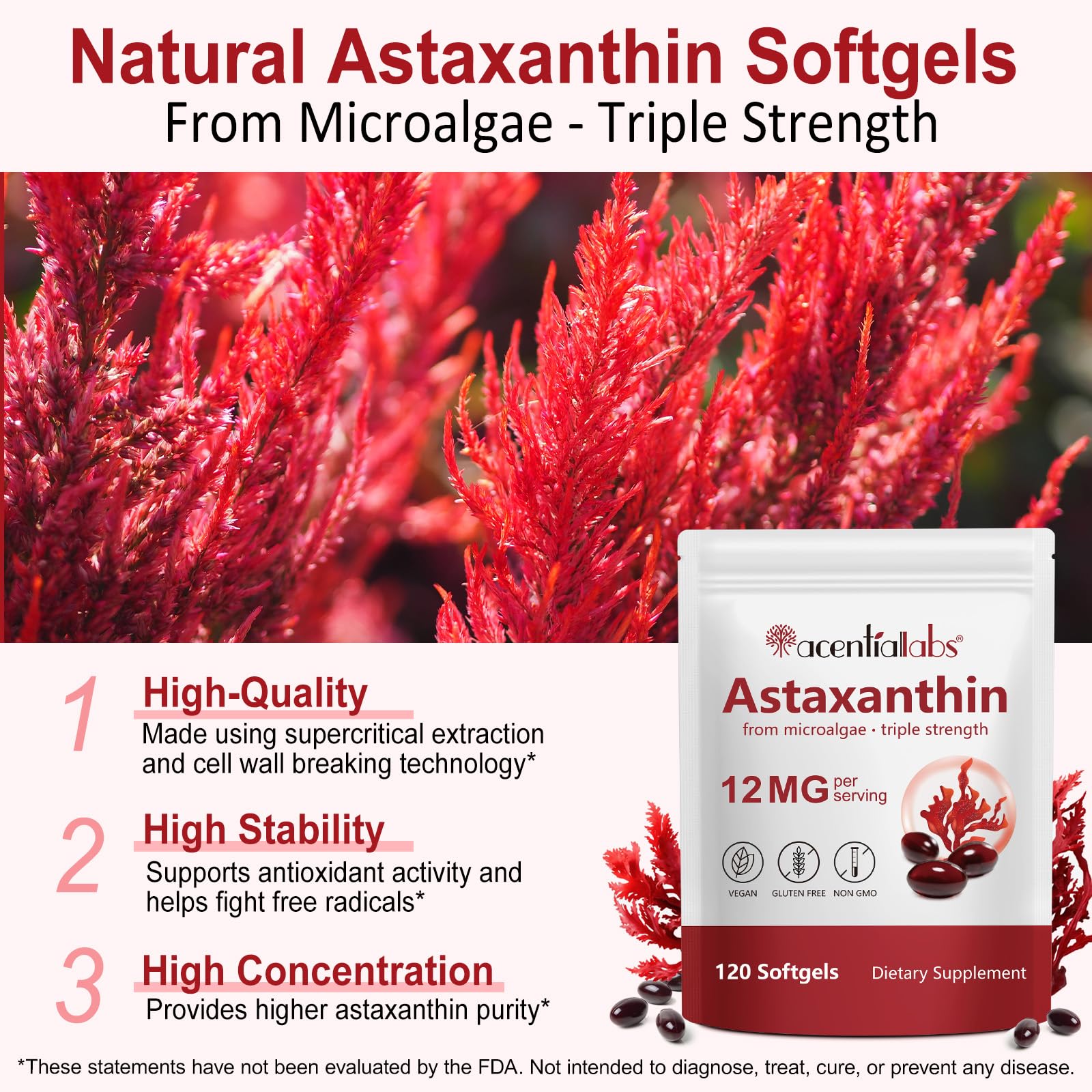 FBGVKJWI Astaxanthin 12mg - 120 Softgels | Premium Antioxidant for Eyes, Joints, Skin & Immunity | Non-GMO, Gluten Free