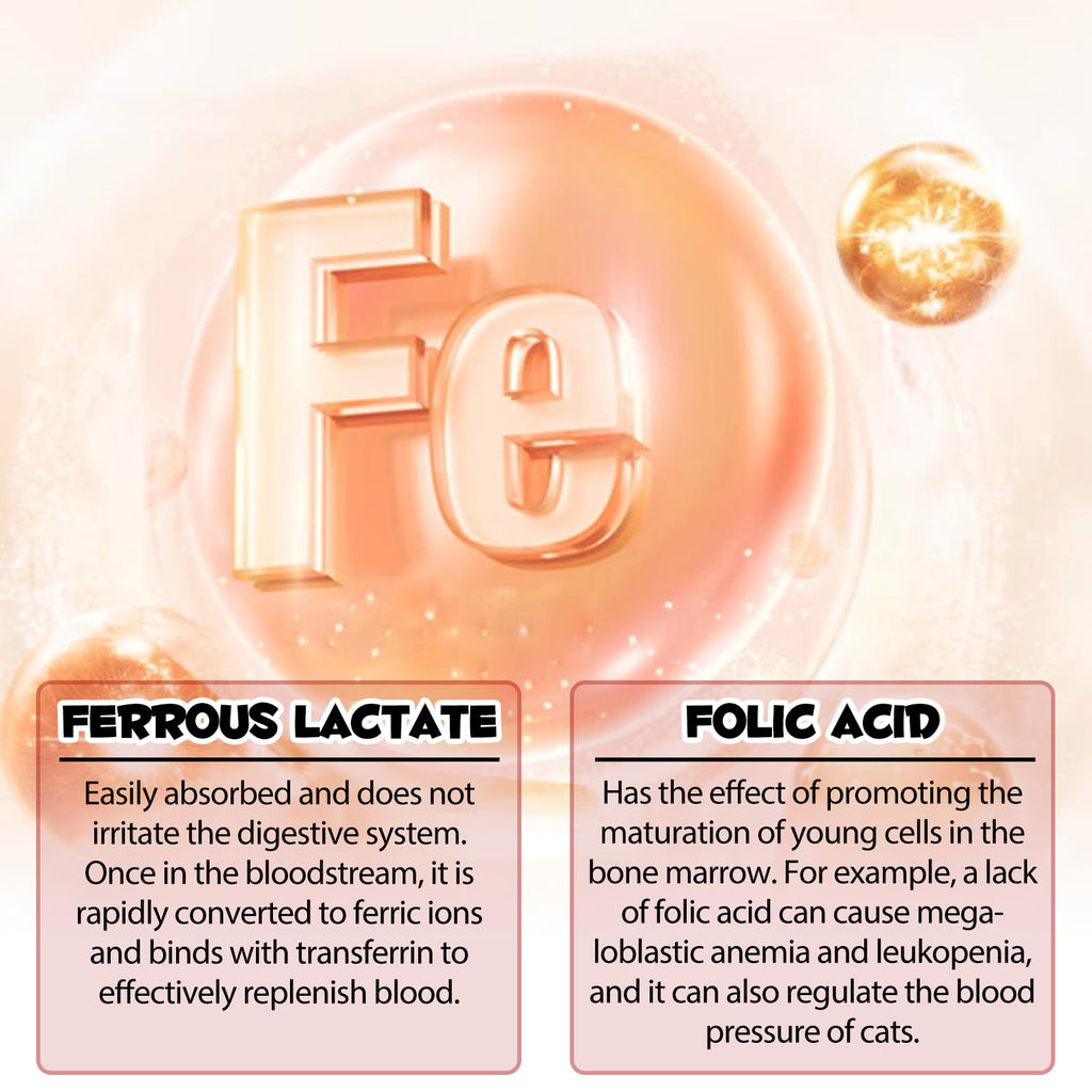 Iron Supplements for Cats - 60ML Liquid Iron with Folate and B12 | Supports Anemia, Energy Levels, and Blood Health
