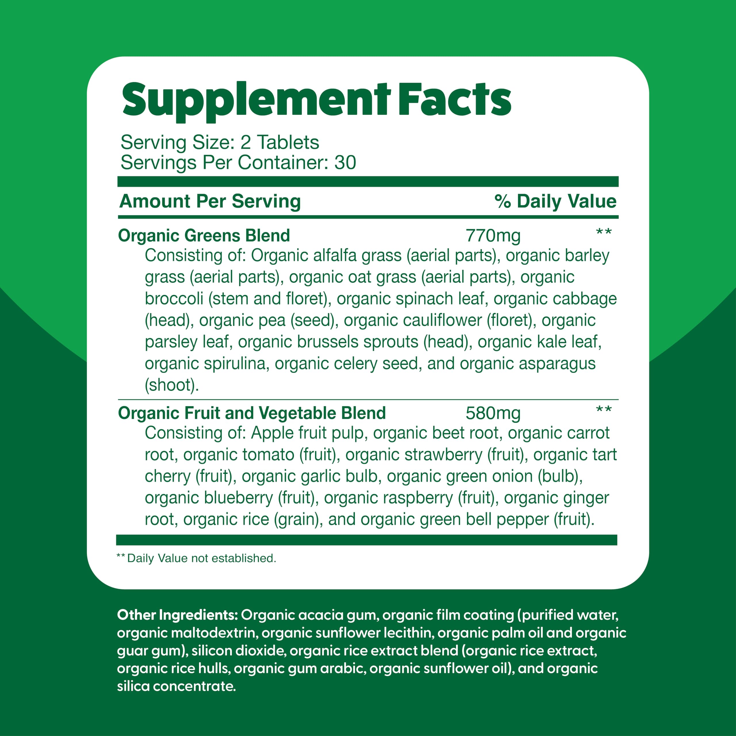 Feel Great Vitamins Super Greens Tablets – Organic Greens, Fruits & Veggies | 60 Tablets