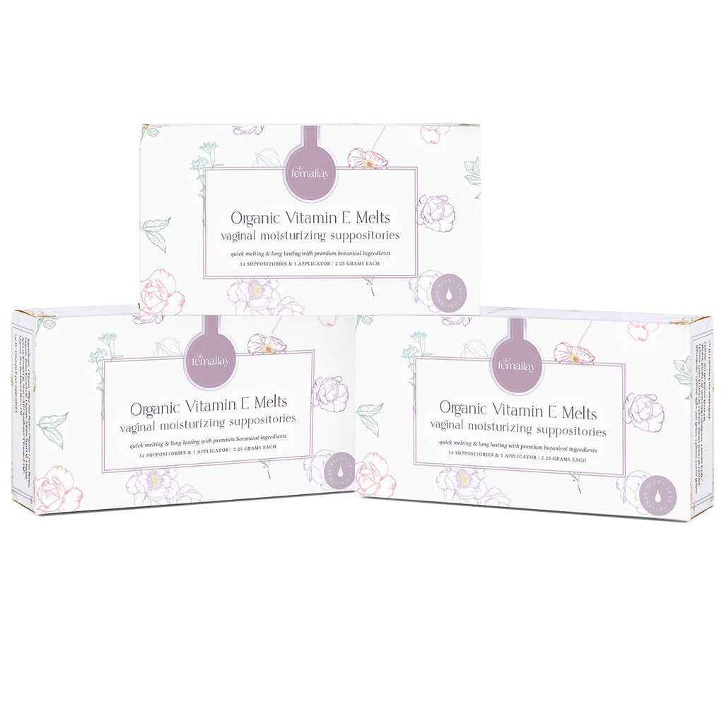 Femallay Organic Vitamin E Vaginal Melts - 3 Pack with Applicator | Menopause Dryness & Irritation Relief
