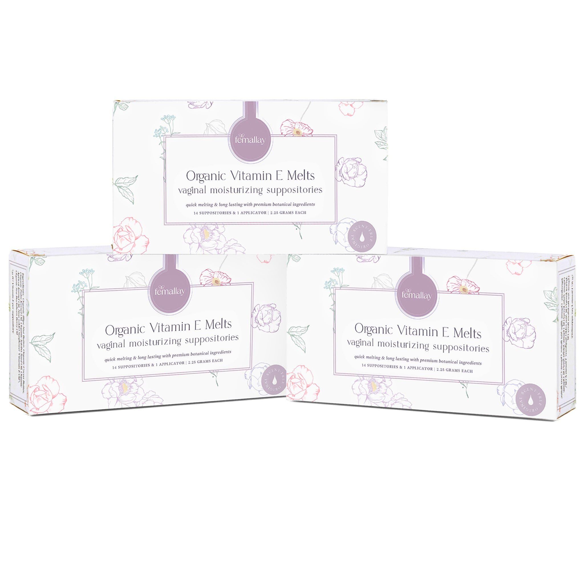 Femallay Organic Vitamin E Vaginal Melts - 3 Pack with Applicator | Menopause Dryness & Irritation Relief