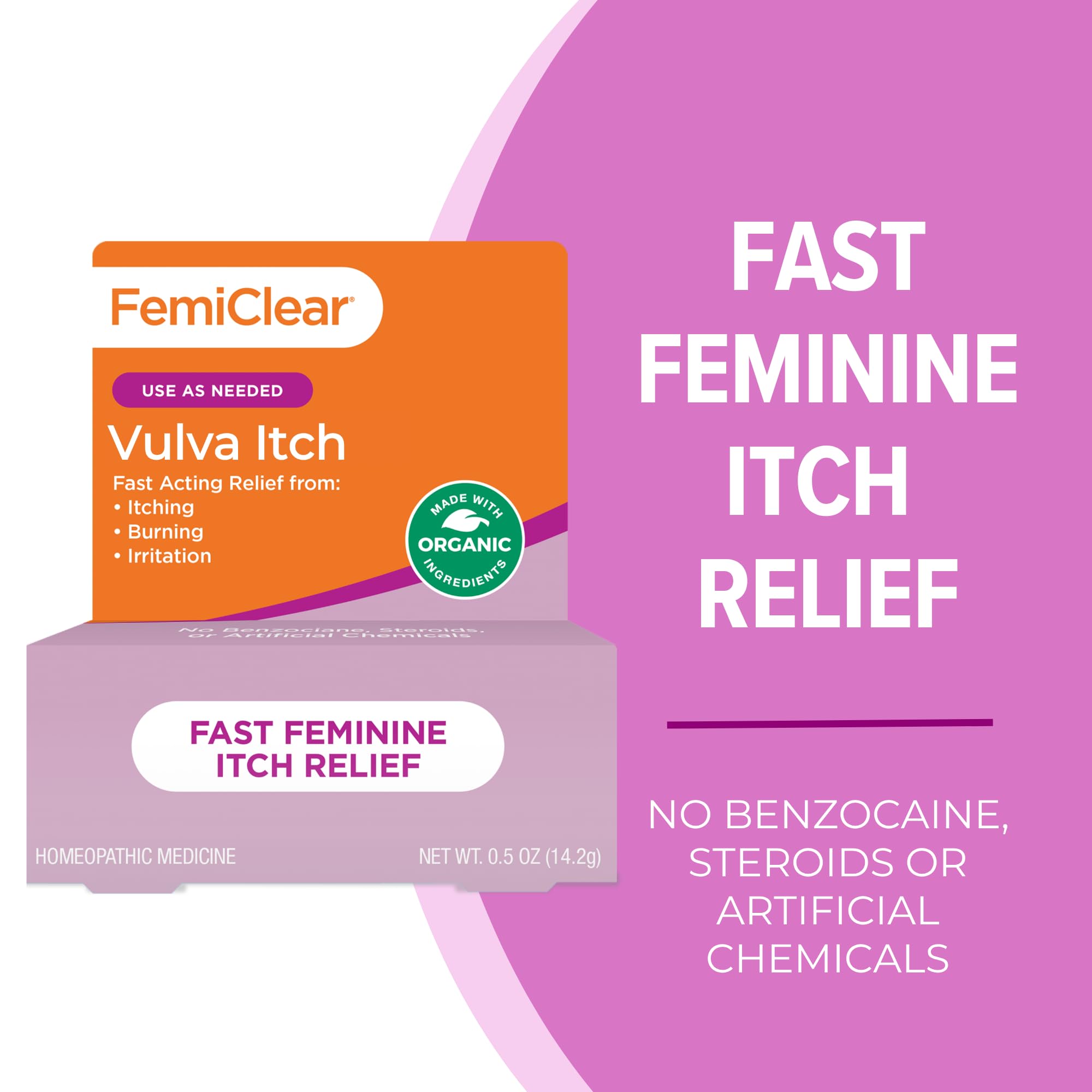 FemiClear Vaginal Itch Relief | All-Natural, Organic, Steroid-Free | 0.5oz Tube