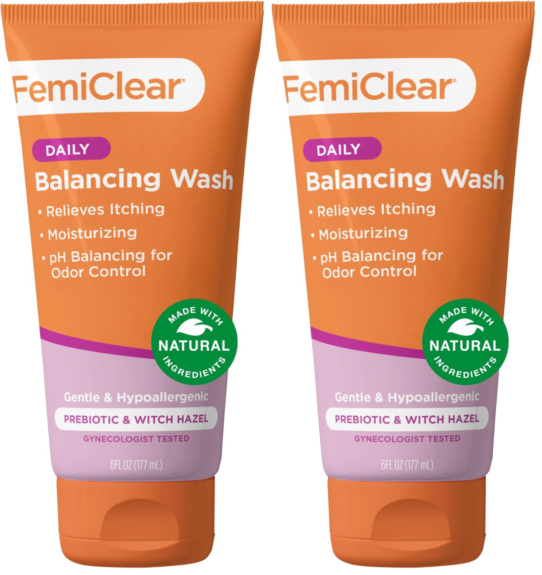 FemiClear Soothing Daily Feminine Wash — Gentle pH-Balanced Cleanser for Sensitive Skin (Pack of 2, 6 fl oz each)