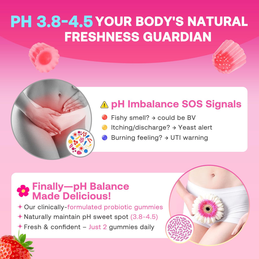 Feminine Balance Gummies for Women, Premium Ph Balance Gummies with Probiotic for Vaginal Flora Balance, Immune Support Supplement, Gluten-Free, Strawberry Flavor with Liquid Filled, 120 Count