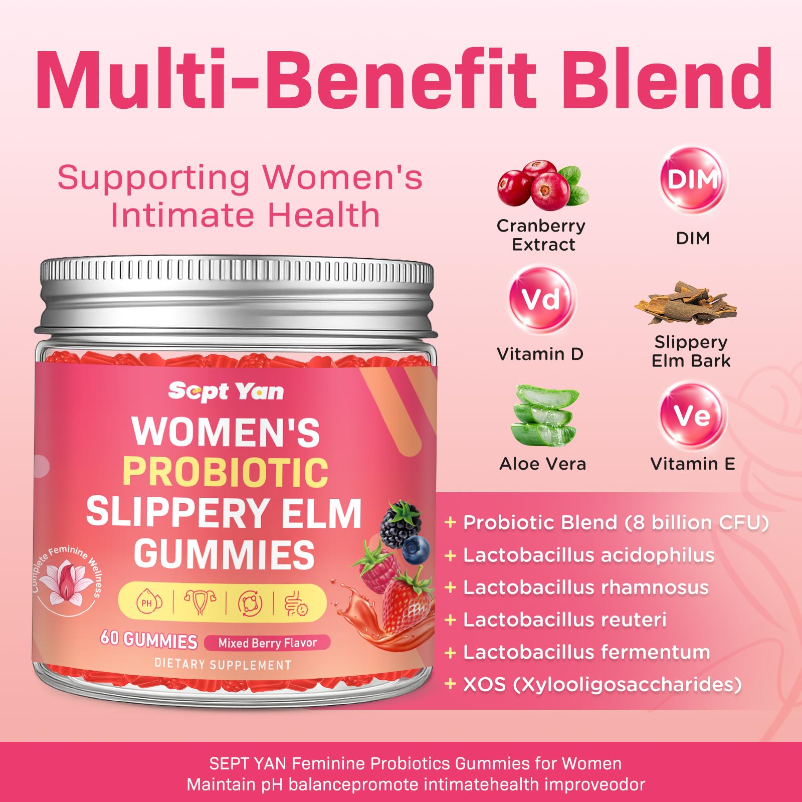 Feminine Probiotic Slippery Elm Gummies with DIM for Women | pH Balance & Gut Health