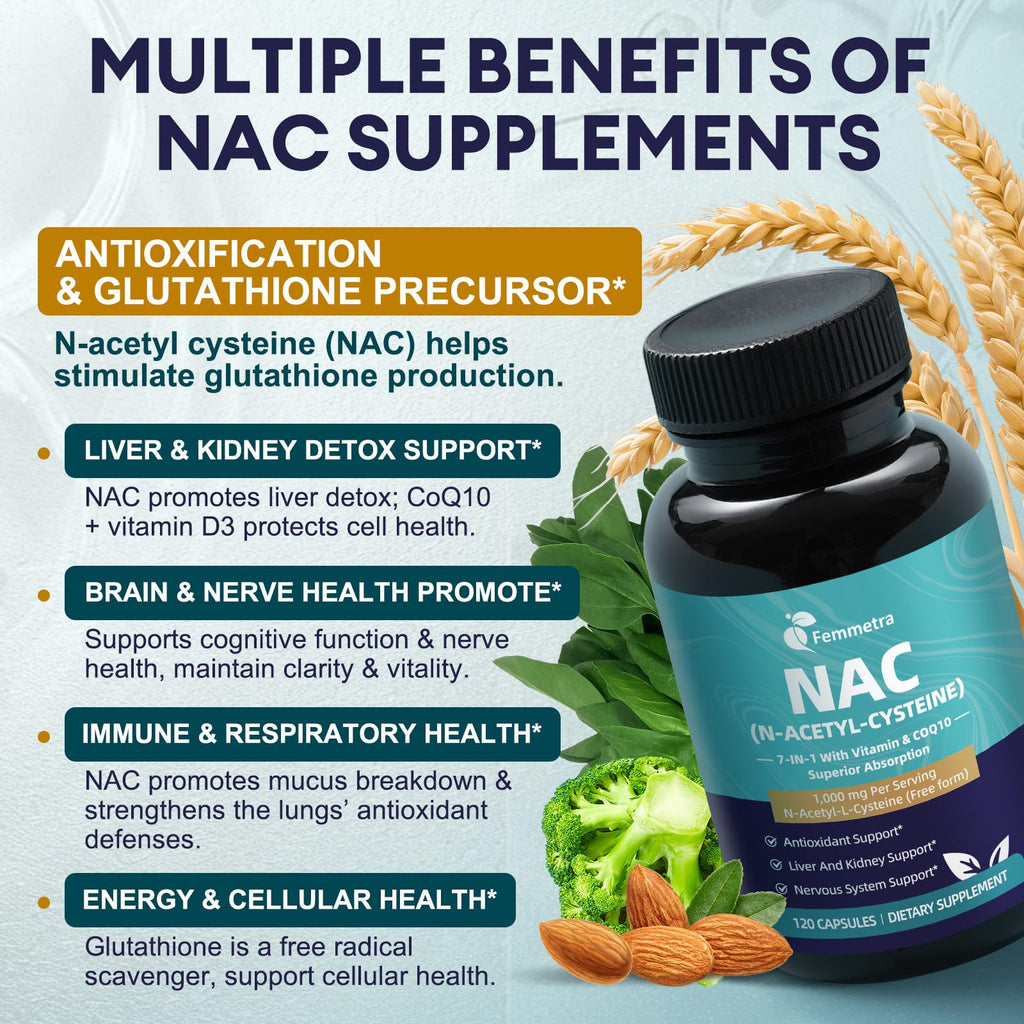 Femmetra NAC 1,000 mg – Liver & Kidney Detox, 120 Capsules