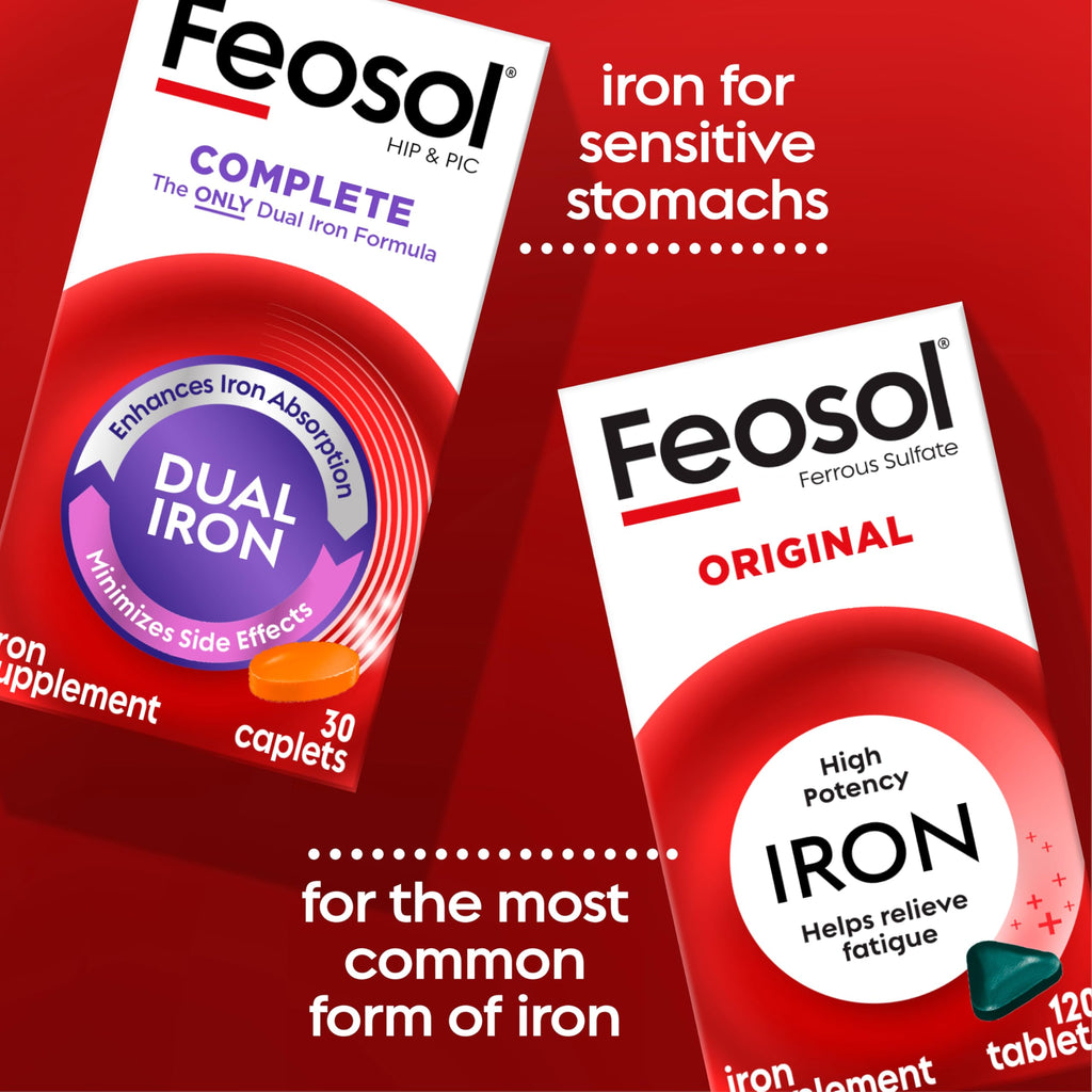 Feosol Original Iron Supplement Tablets 65 mg Elemental Iron | 120 ct Pack of 2