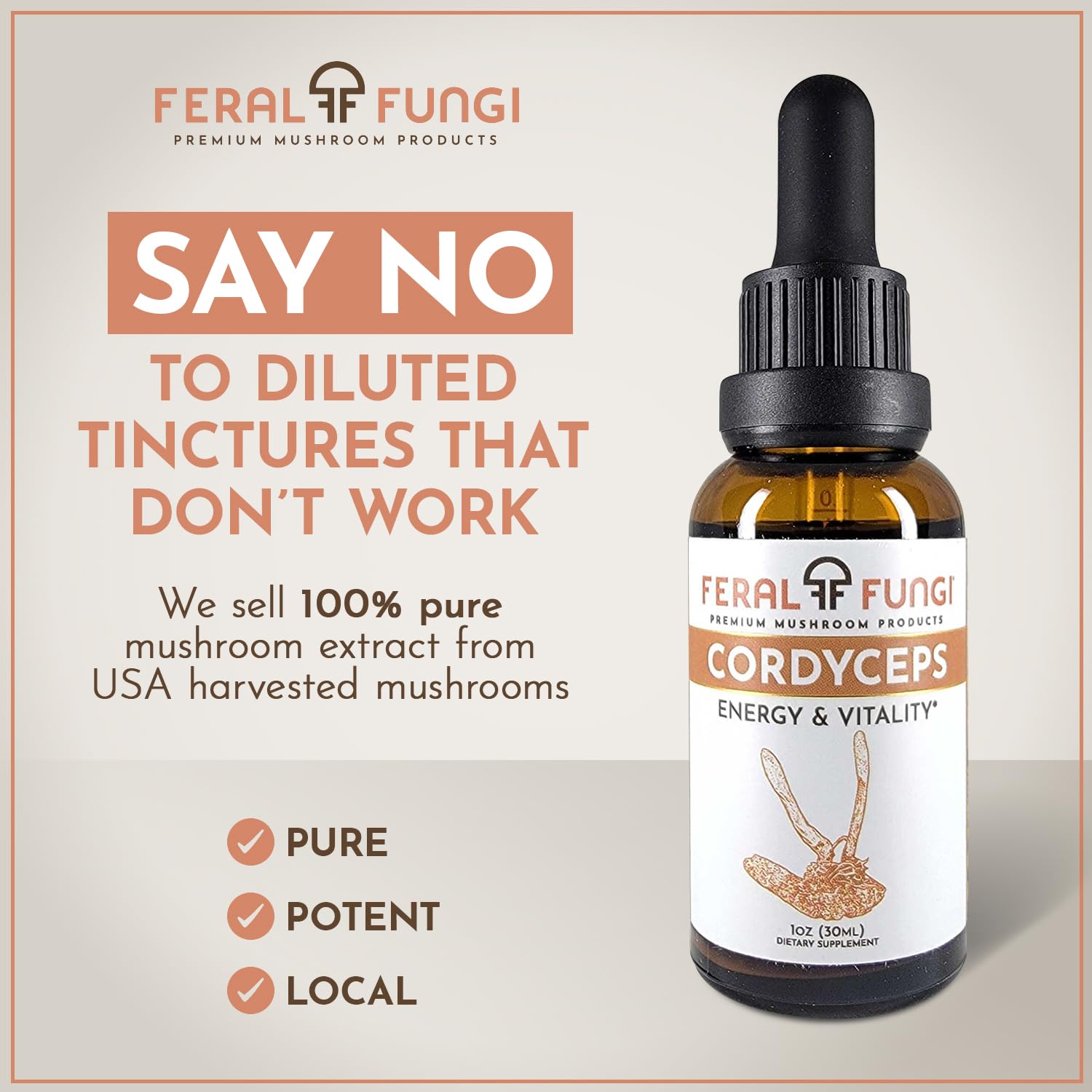 Feral Fungi Cordyceps Tincture – 100% Pure Mushroom Extract (USA Grown) 1 oz