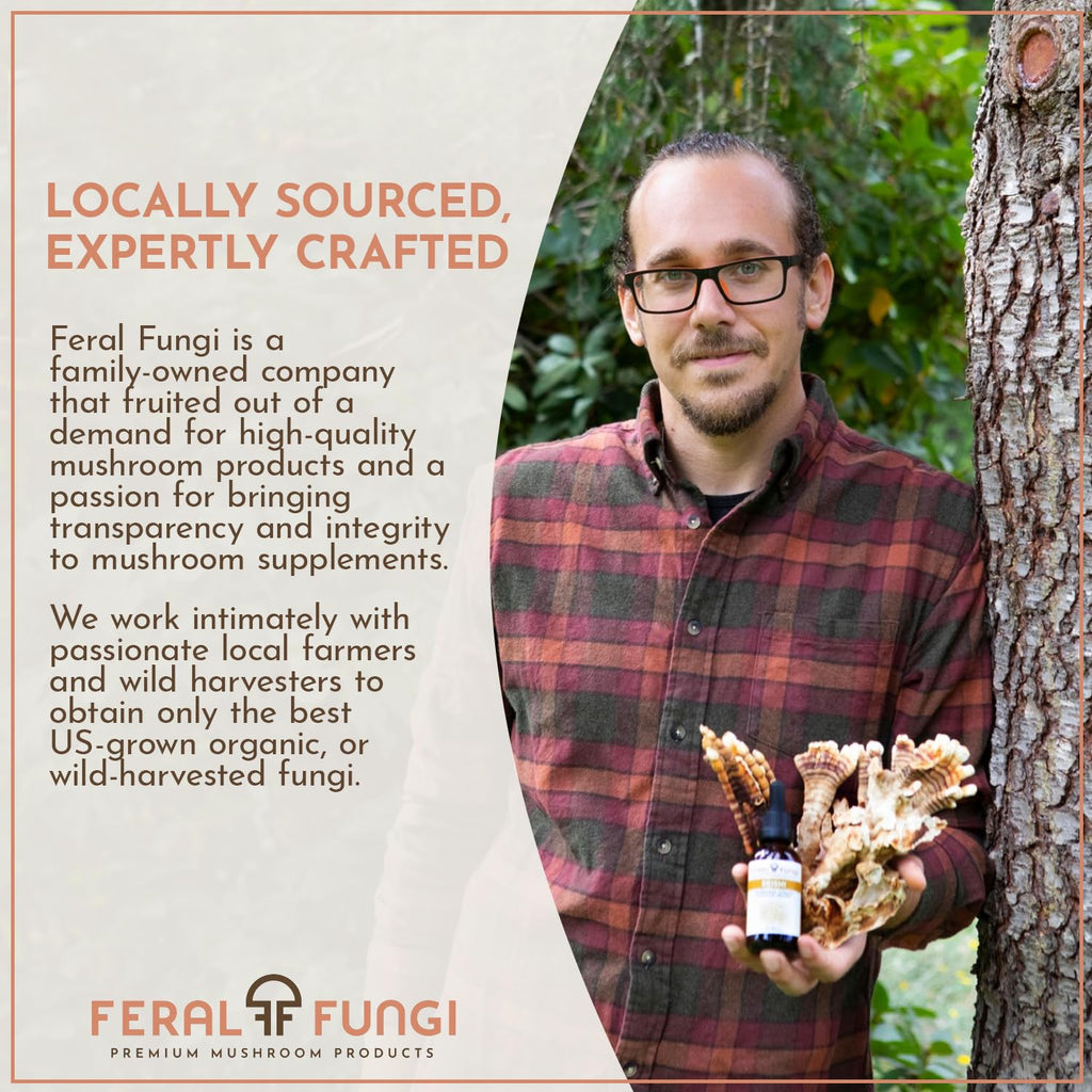 Feral Fungi Lion's Mane Tincture - 1 oz | 100% Pure USA-Grown Mushroom Extract