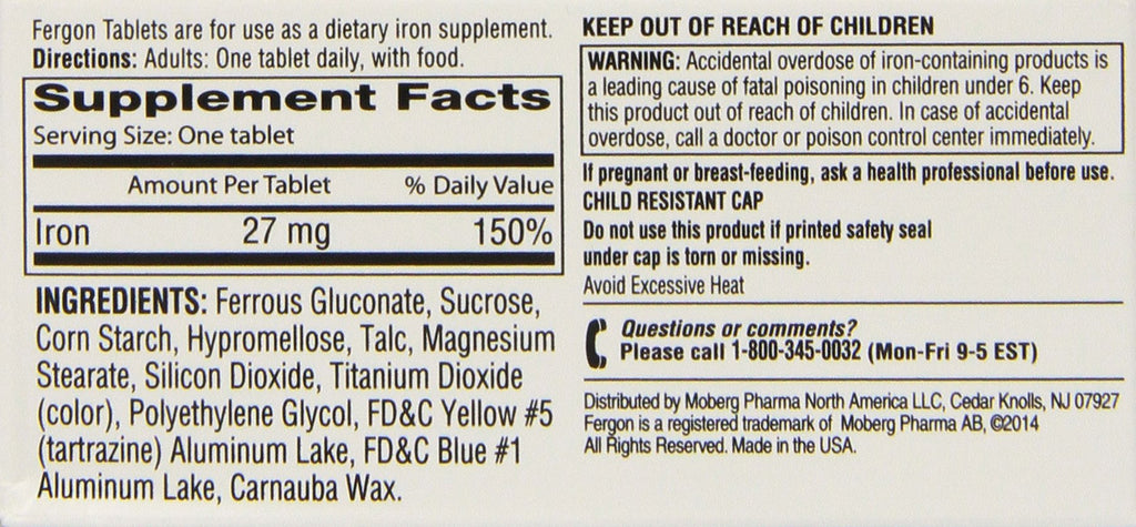 Fergon Iron Supplement – Iron Tablets, 100 Count (Pack of 3)