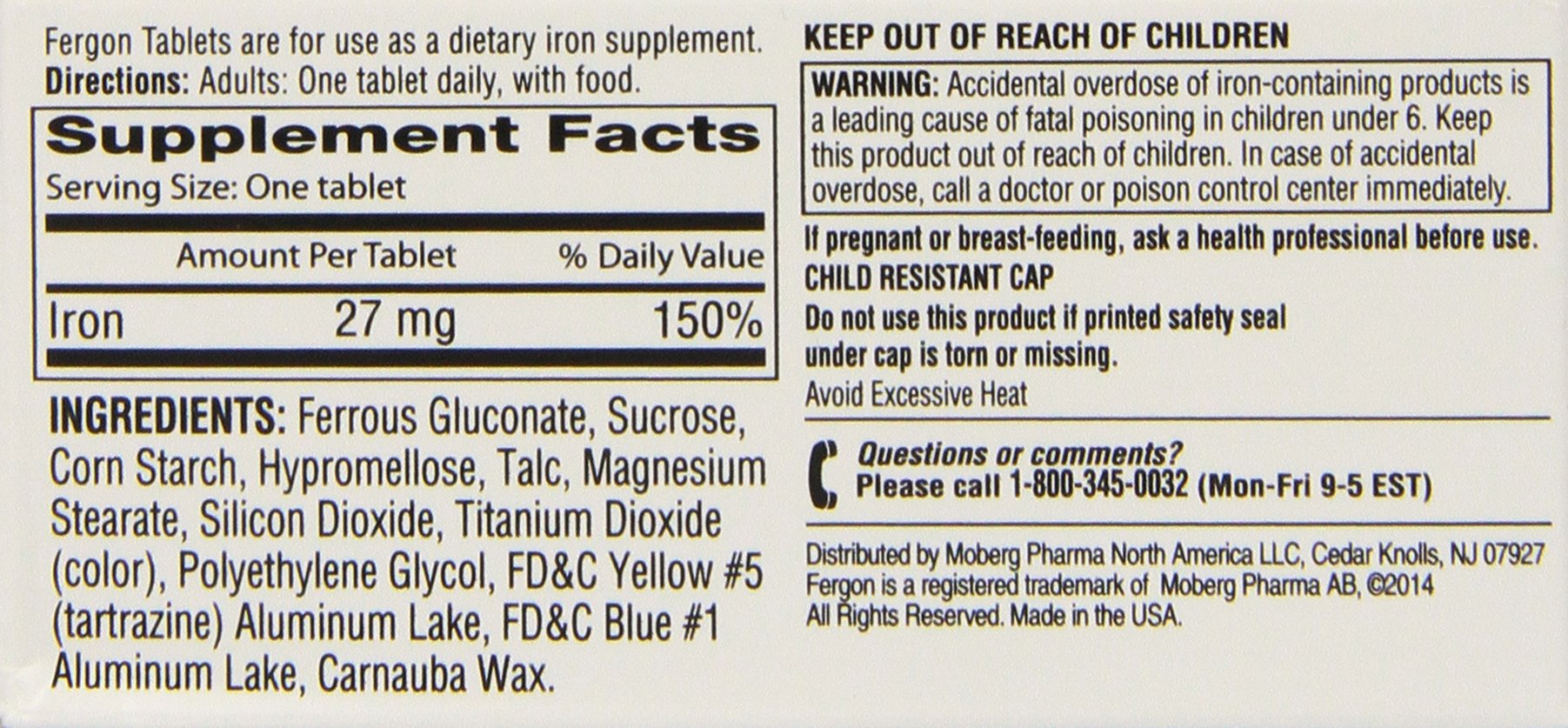 Fergon Iron Supplement – Iron Tablets, 100 Count (Pack of 3)