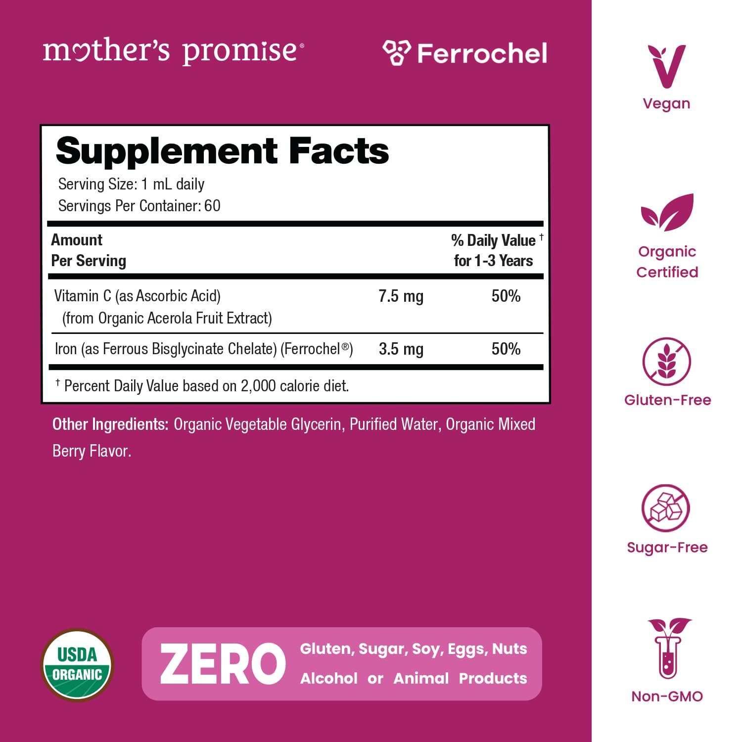 Organic Iron Drops for Kids – Sugar-Free Berry Ferrochel® with Vitamin C