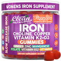 Clean Nutra FerryZen Iron Gummies for Women – Vegan, Slow-Release Iron with Choline, Copper, Vitamins K2 and D3 (60 Count)