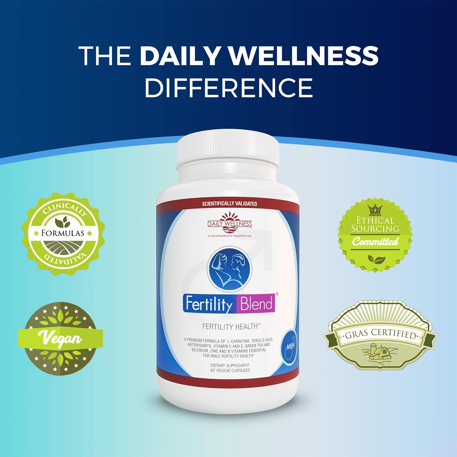 Fertility Blend Daily Wellness for Men - Male Fertility Supplements, 60 Capsules, 1 Pack
