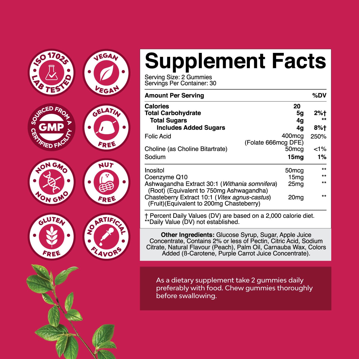 Fertility Gummies for Women Trying to Conceive - Yummy Gummy Juicy Peach (30 Servings) | Vegan, Non-GMO & Gluten Free