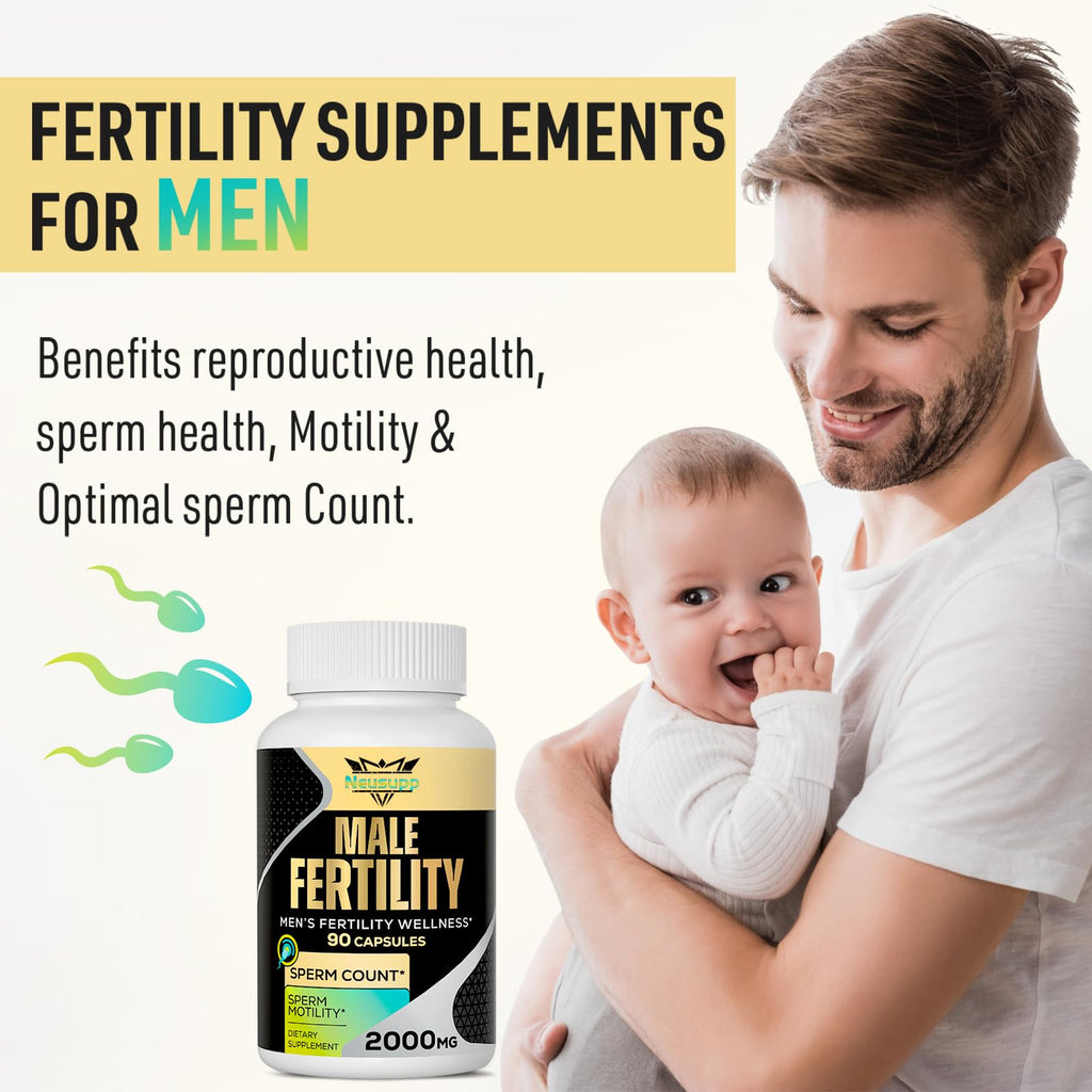 Fertility Supplements for Men – 2000mg Prenatal Vitamins for Sperm Count, Motility & Strength | CoQ10, Maca, Zinc, NAC, Folate – 90 Capsules