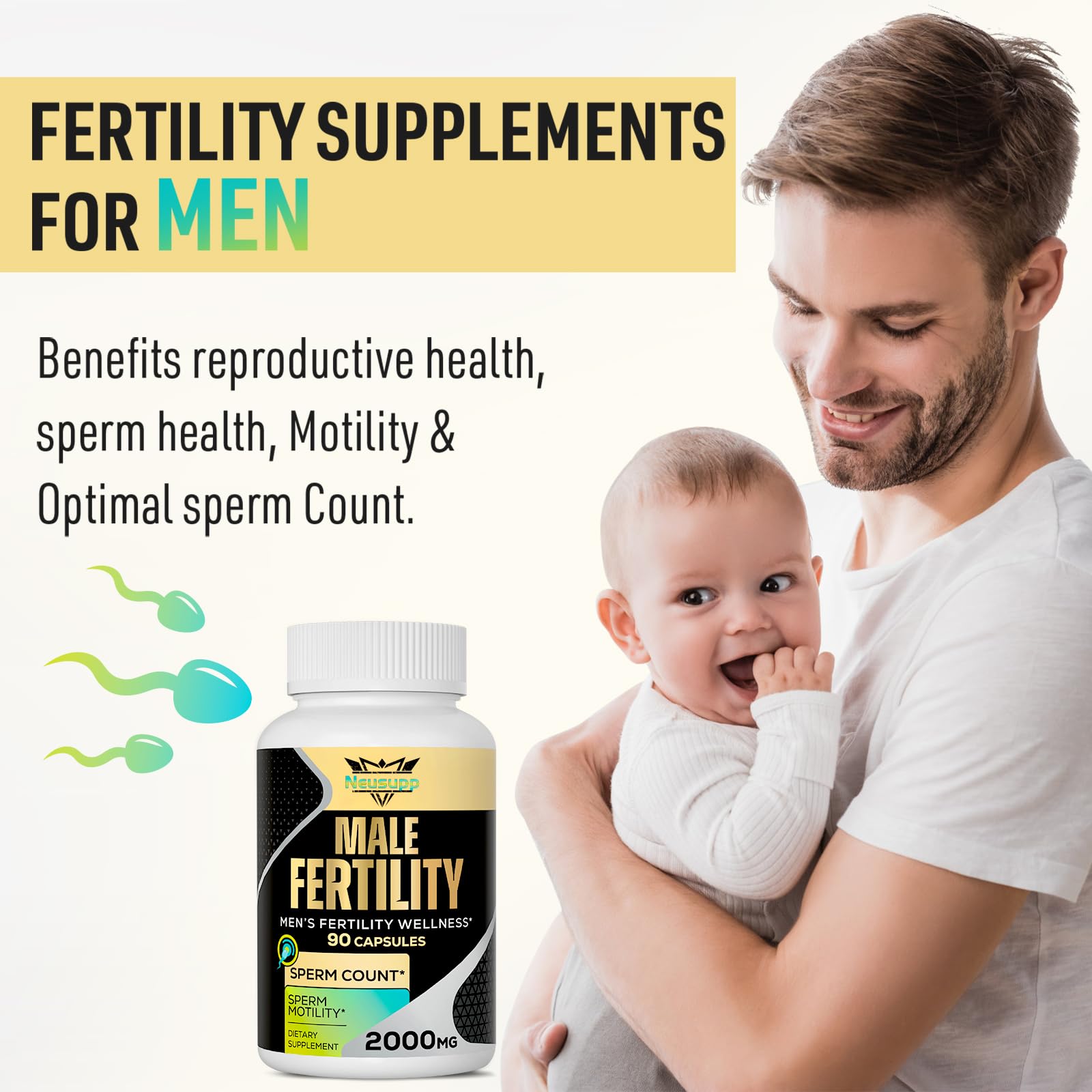 Fertility Supplements for Men – 2000mg Prenatal Vitamins for Sperm Count, Motility & Strength | CoQ10, Maca, Zinc, NAC, Folate – 90 Capsules