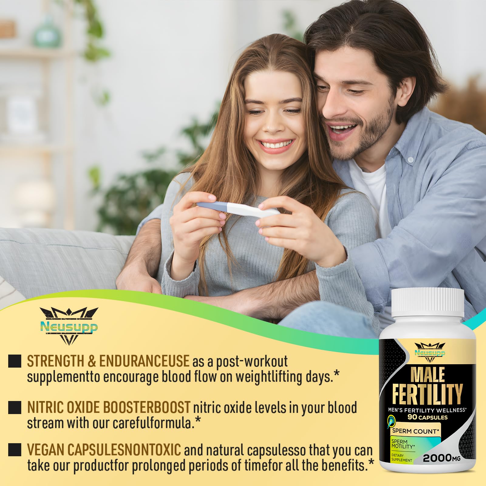 Fertility Supplements for Men – 2000mg Prenatal Vitamins for Sperm Count, Motility & Strength | CoQ10, Maca, Zinc, NAC, Folate – 90 Capsules